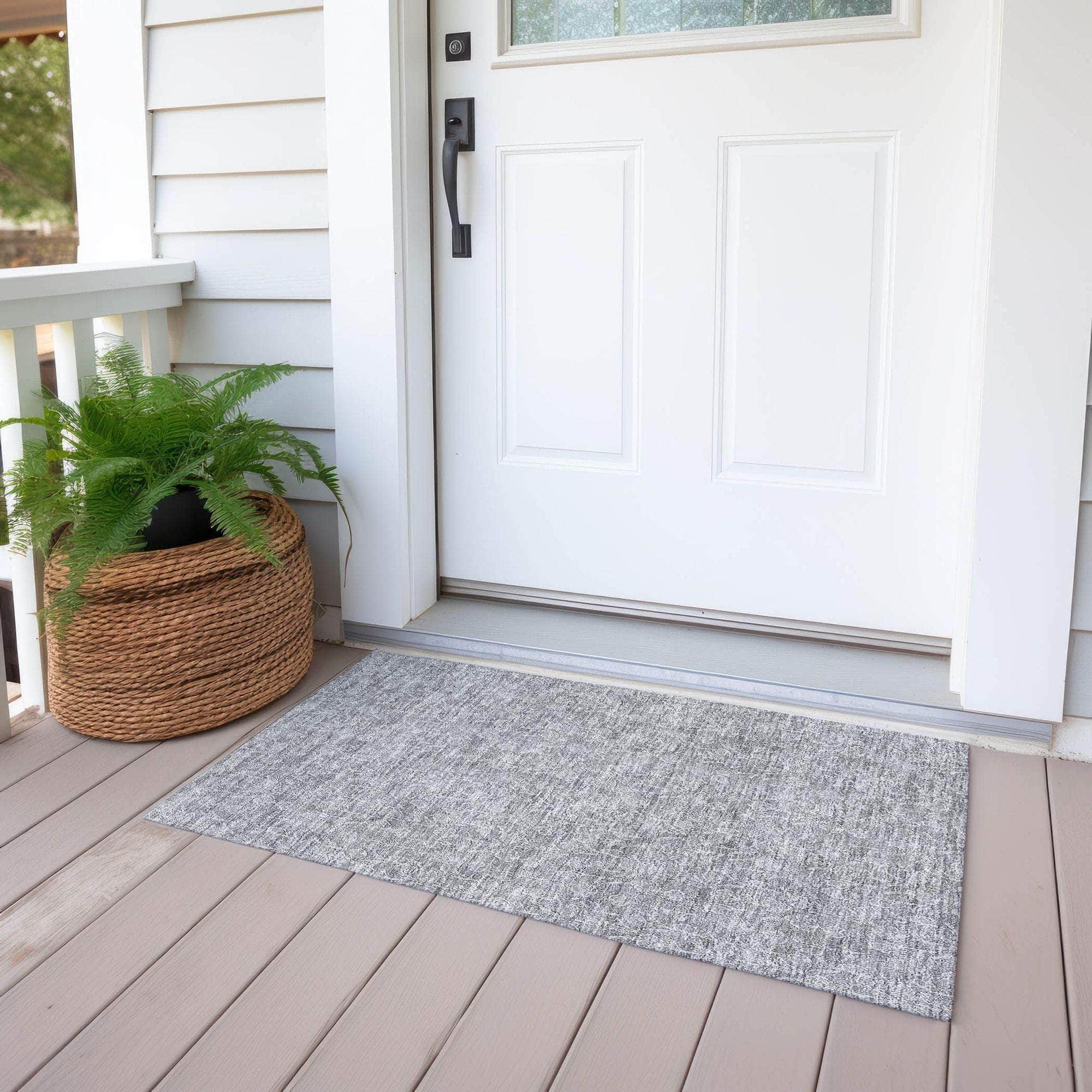 Machine Washable Silver Gray Rug - Indoor / Outdoor - Kids / Pet Friendly Floral Print Rug