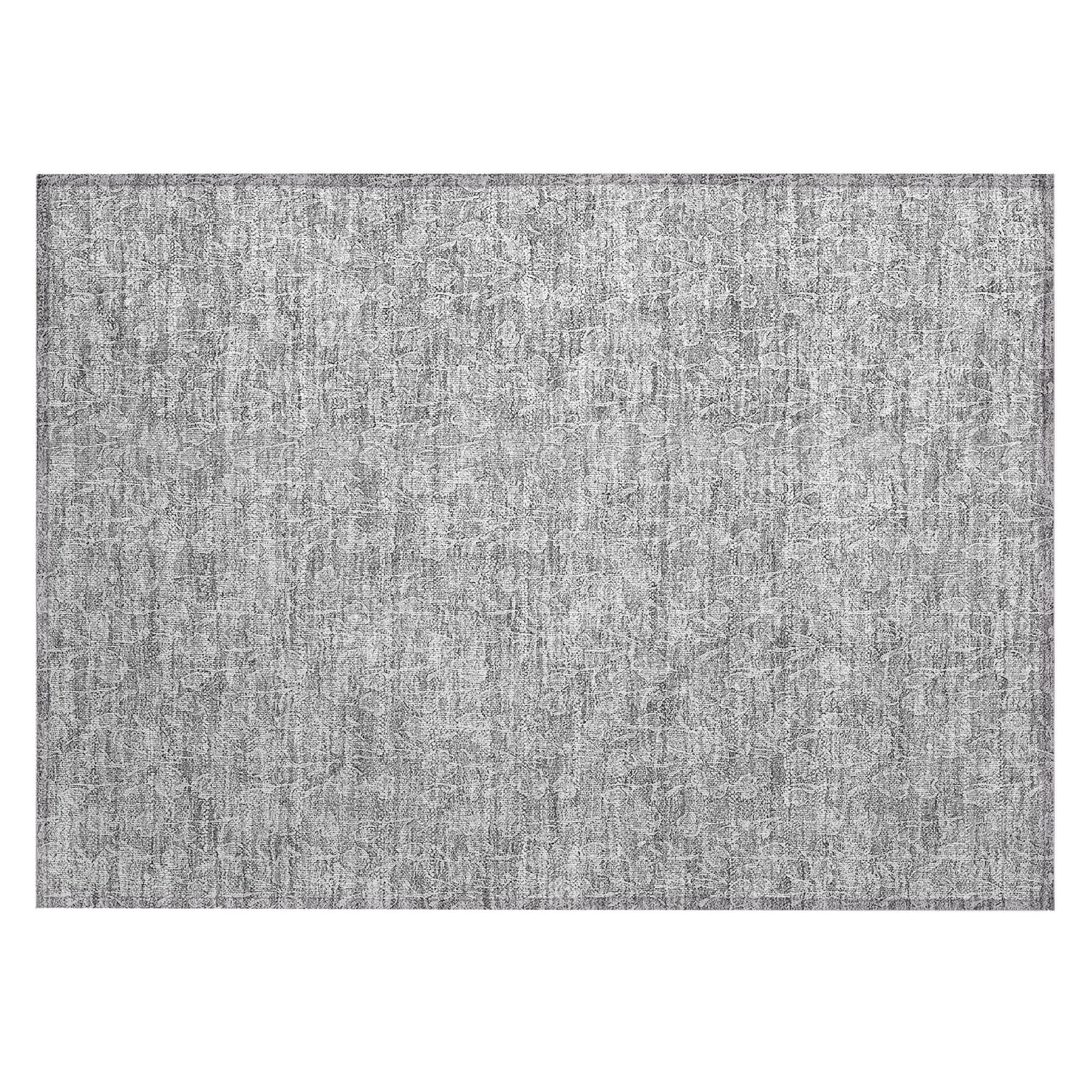 Machine Washable Silver Gray Rug - Indoor / Outdoor - Kids / Pet Friendly Floral Print Rug