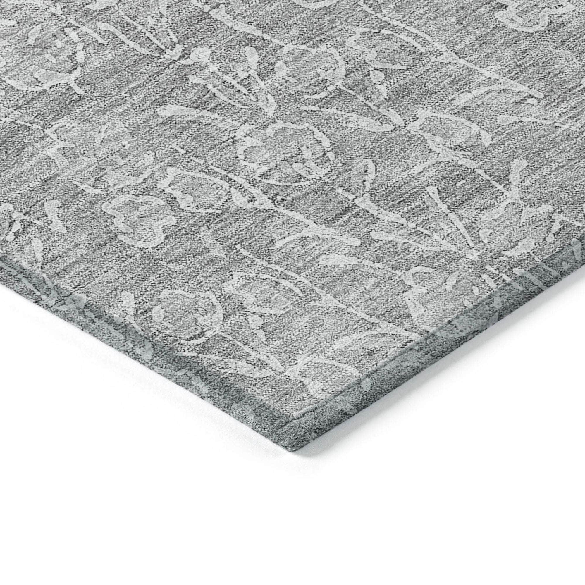 Machine Washable Silver Gray Rug - Indoor / Outdoor - Kids / Pet Friendly Floral Print Rug