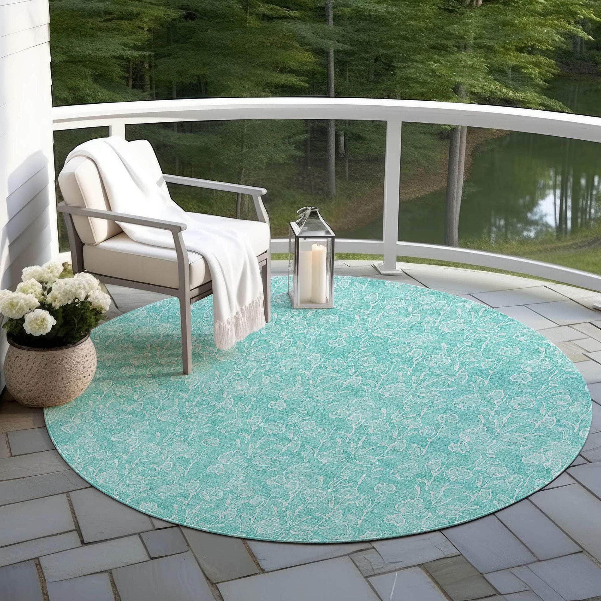 Machine Washable Teal Rug - Indoor / Outdoor - Kids / Pet Friendly Floral Print Rug