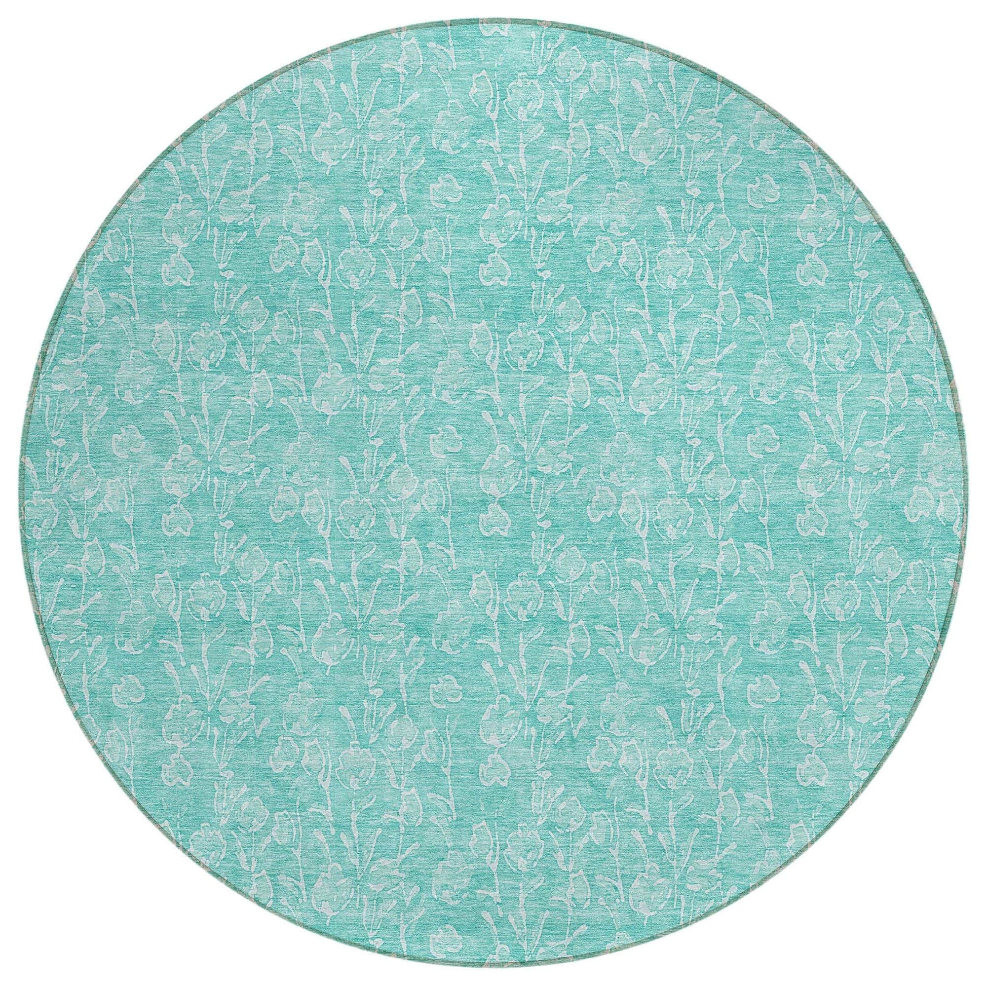 Machine Washable Teal Rug - Indoor / Outdoor - Kids / Pet Friendly Floral Print Rug