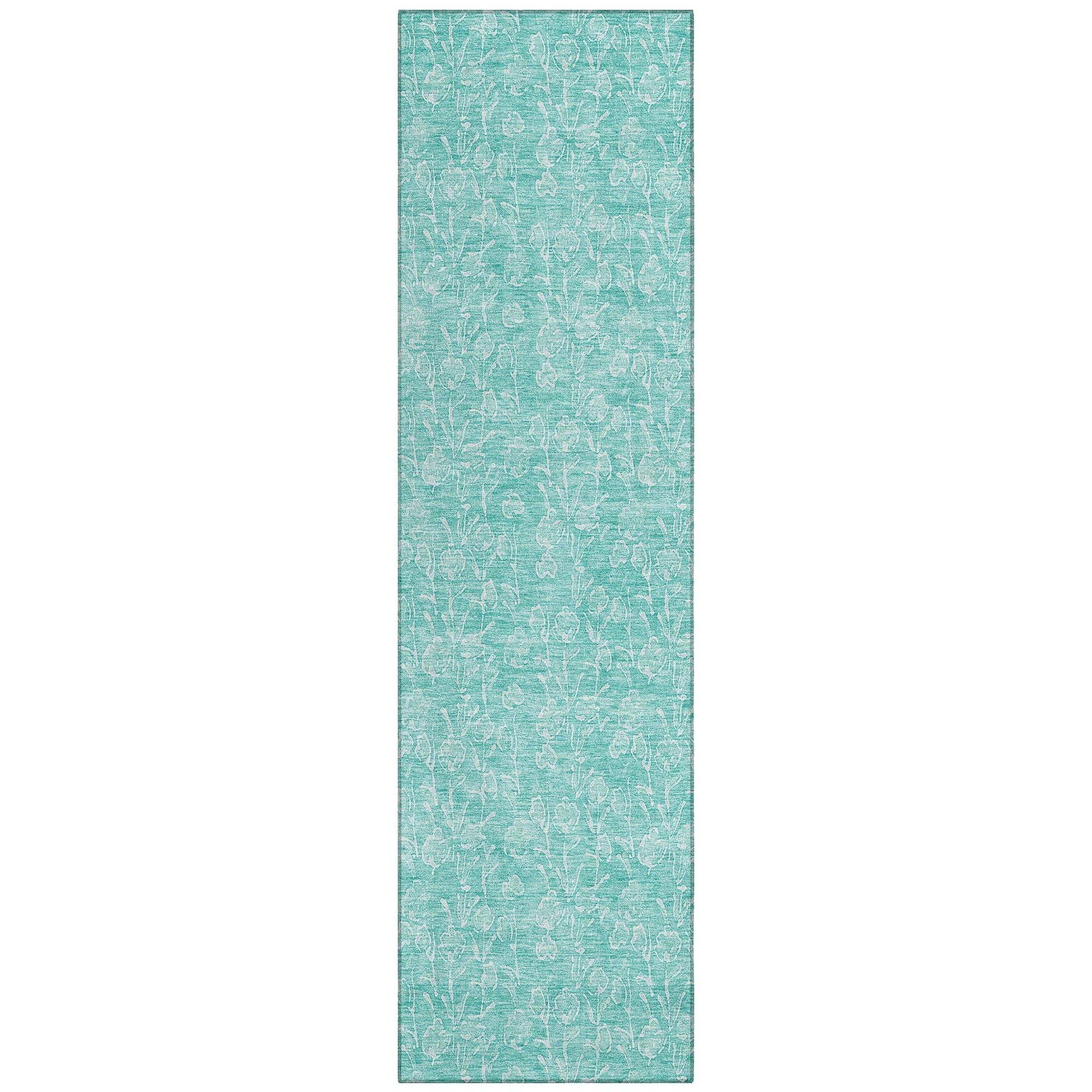 Machine Washable Teal Rug - Indoor / Outdoor - Kids / Pet Friendly Floral Print Rug