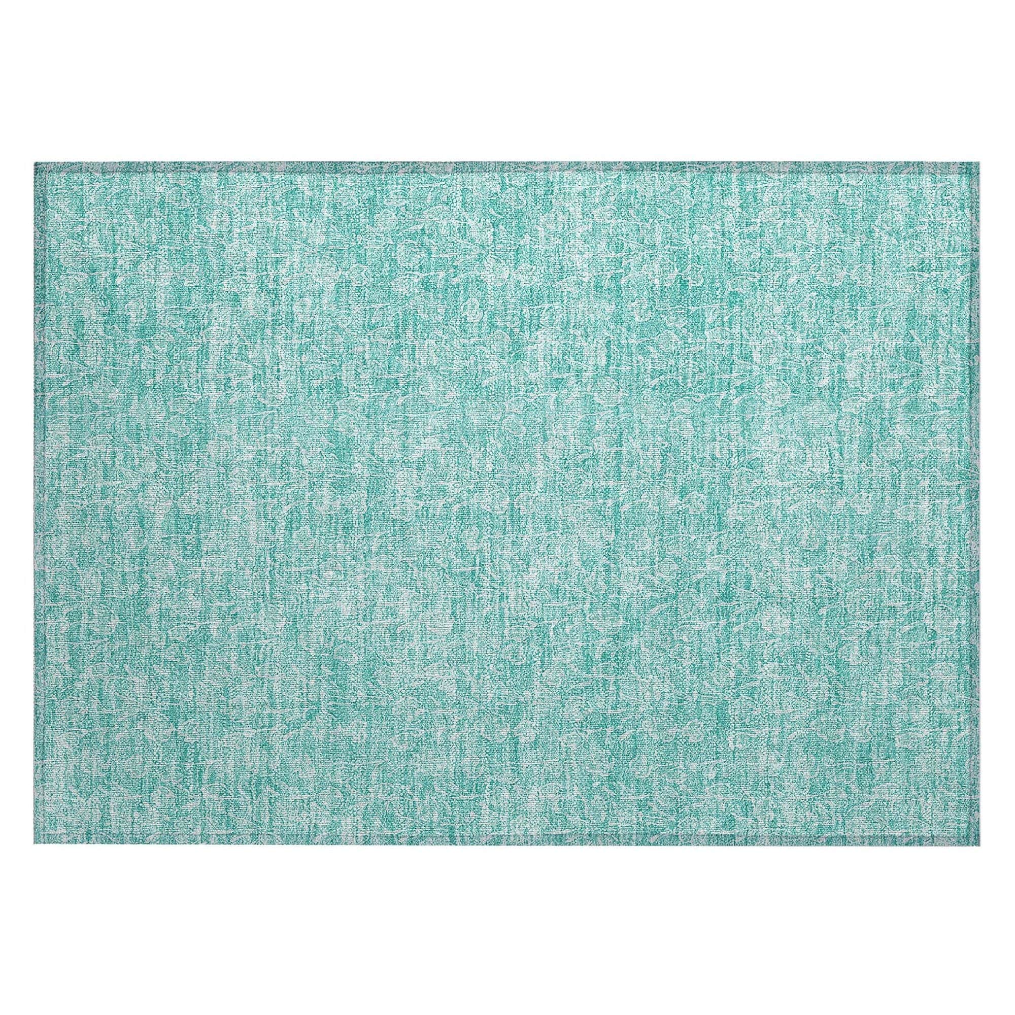 Machine Washable Teal Rug - Indoor / Outdoor - Kids / Pet Friendly Floral Print Rug