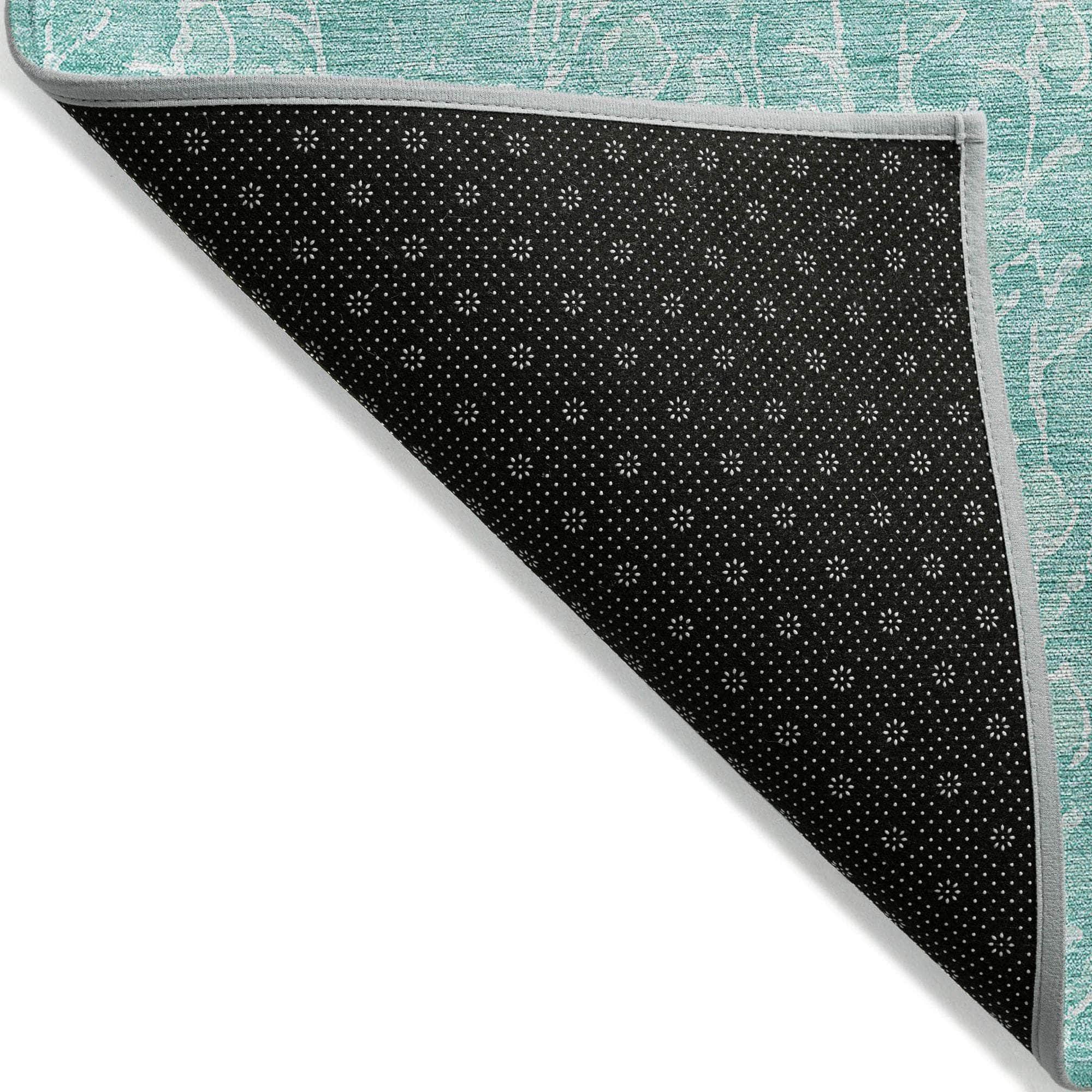 Machine Washable Teal Rug - Indoor / Outdoor - Kids / Pet Friendly Floral Print Rug