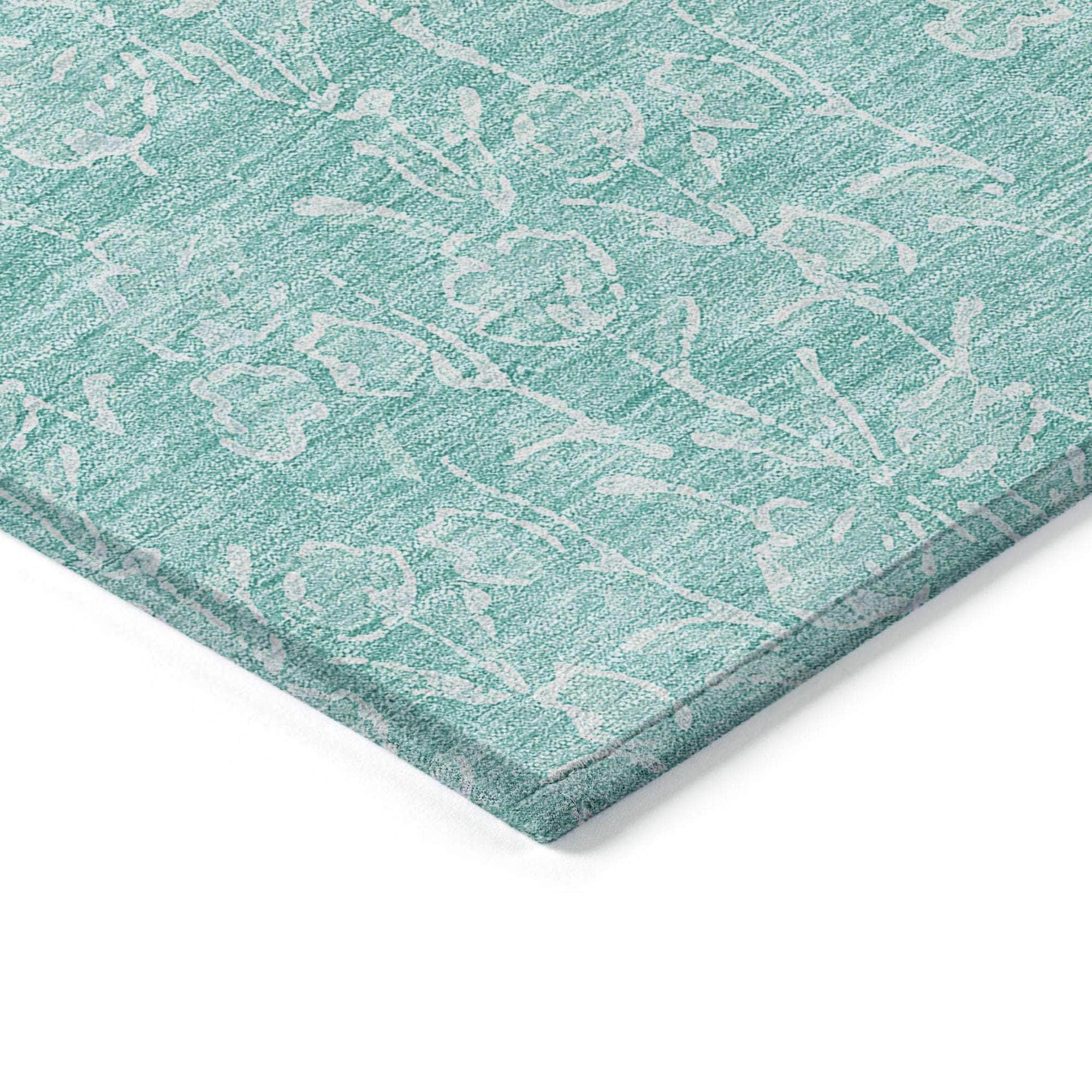Machine Washable Teal Rug - Indoor / Outdoor - Kids / Pet Friendly Floral Print Rug