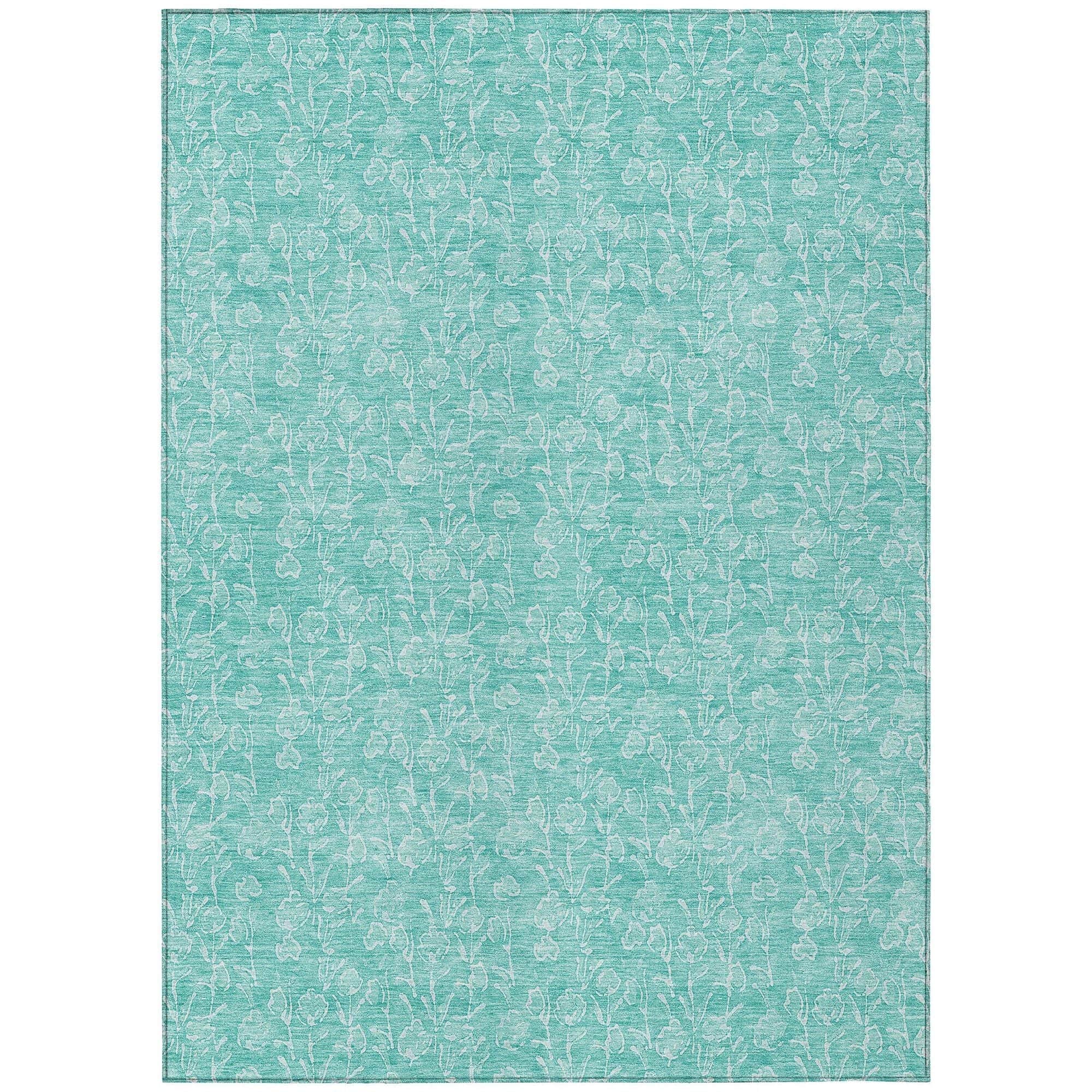 Machine Washable Teal Rug - Indoor / Outdoor - Kids / Pet Friendly Floral Print Rug