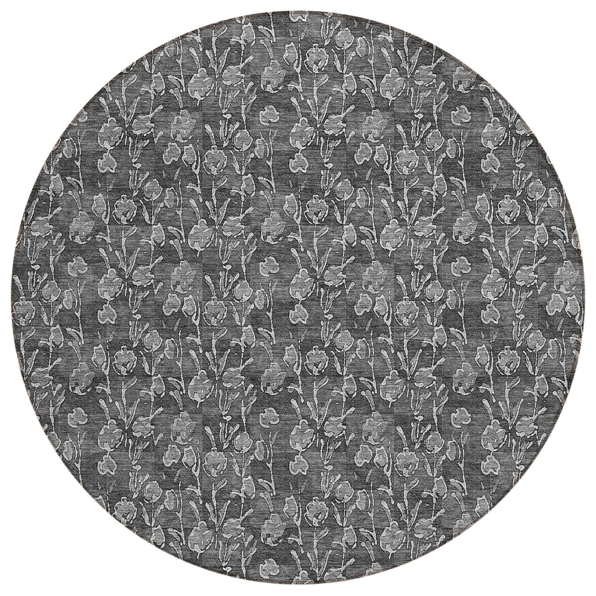 Machine Washable Gray Rug - Indoor / Outdoor - Kids / Pet Friendly Floral Print Rug