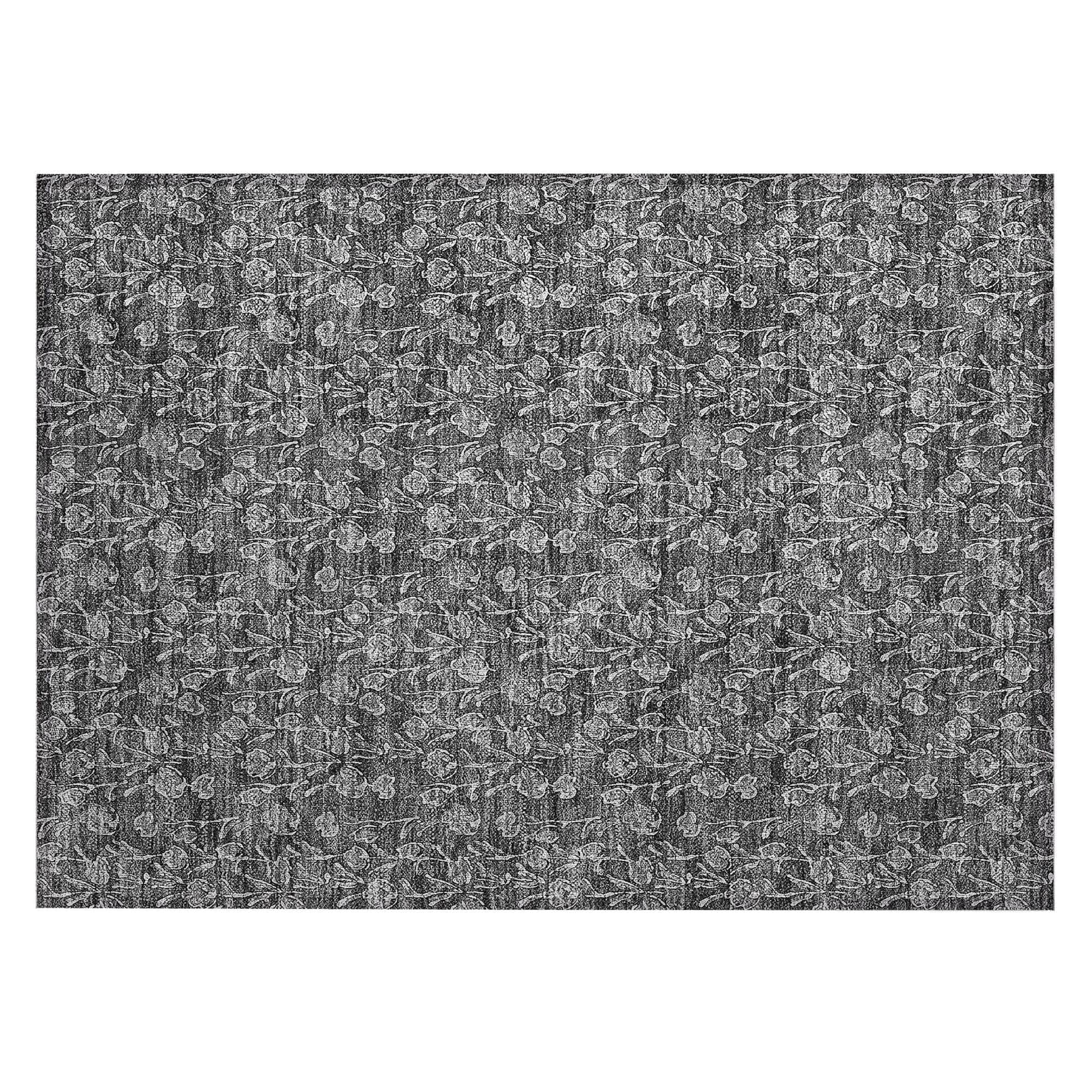 Machine Washable Gray Rug - Indoor / Outdoor - Kids / Pet Friendly Floral Print Rug