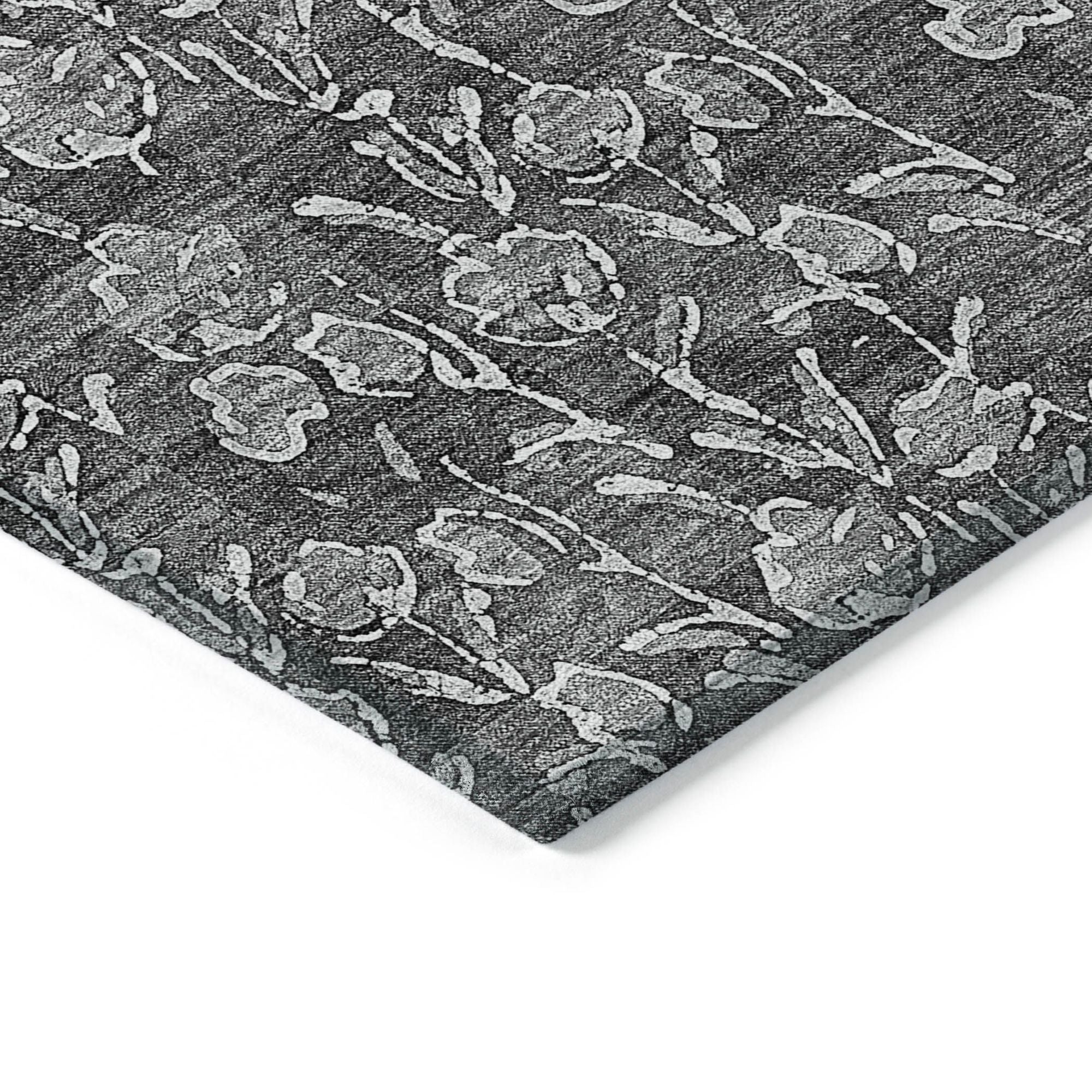 Machine Washable Gray Rug - Indoor / Outdoor - Kids / Pet Friendly Floral Print Rug