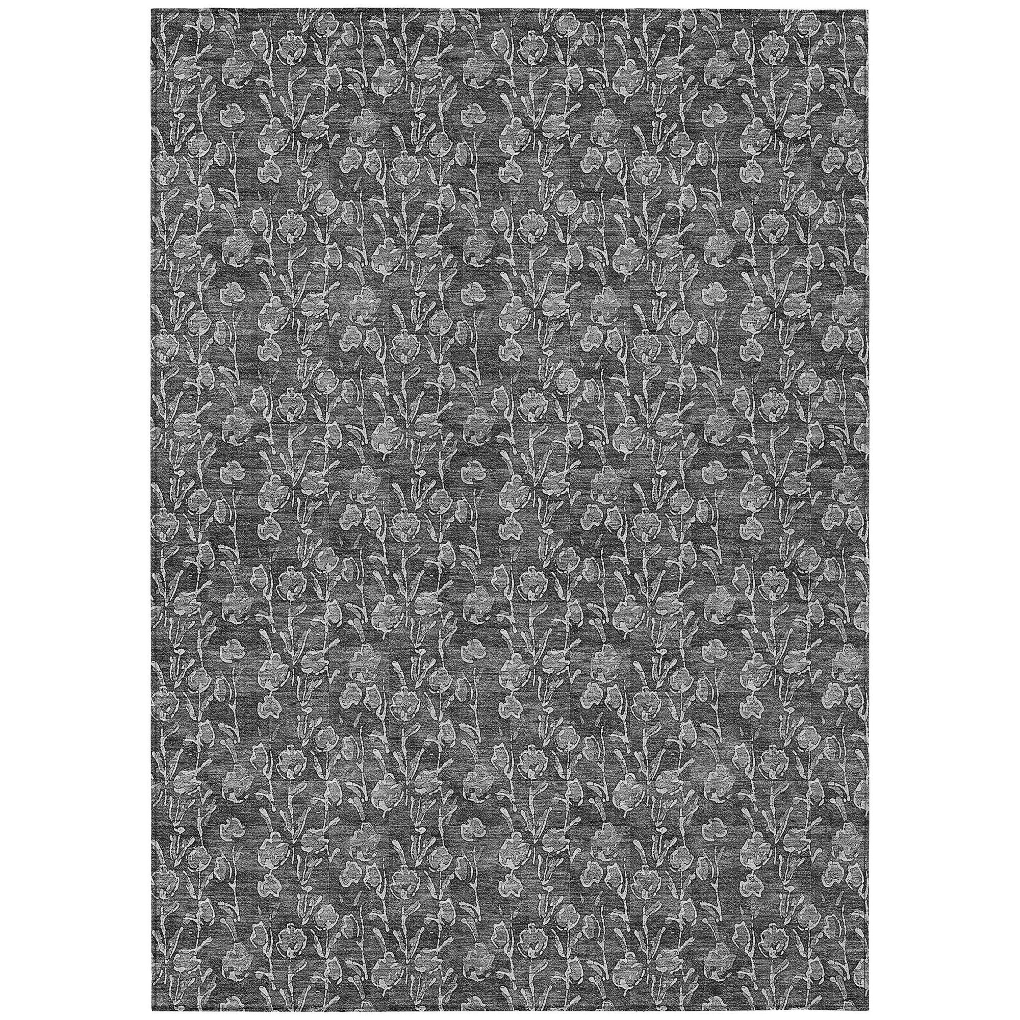 Machine Washable Gray Rug - Indoor / Outdoor - Kids / Pet Friendly Floral Print Rug