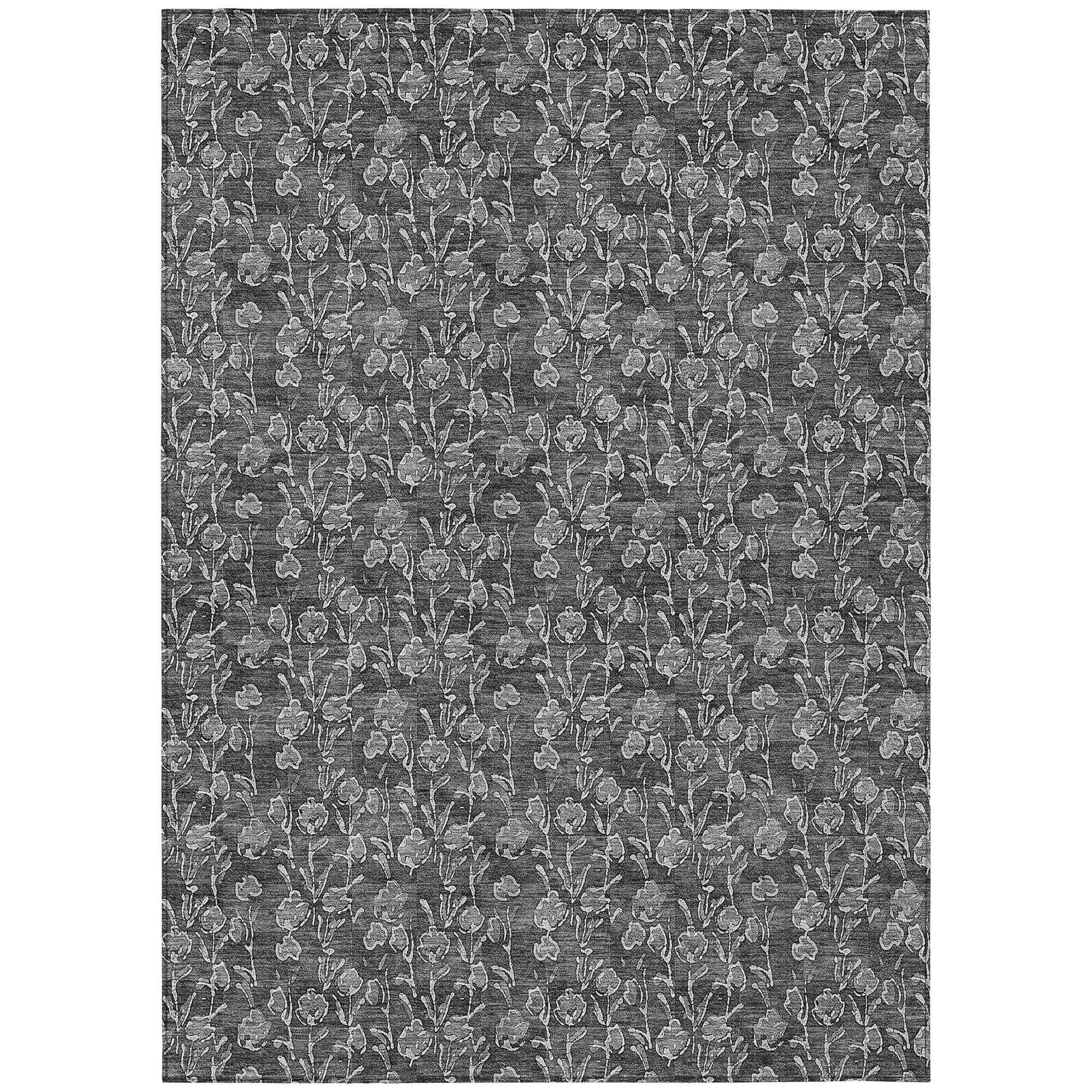 Machine Washable Gray Rug - Indoor / Outdoor - Kids / Pet Friendly Floral Print Rug