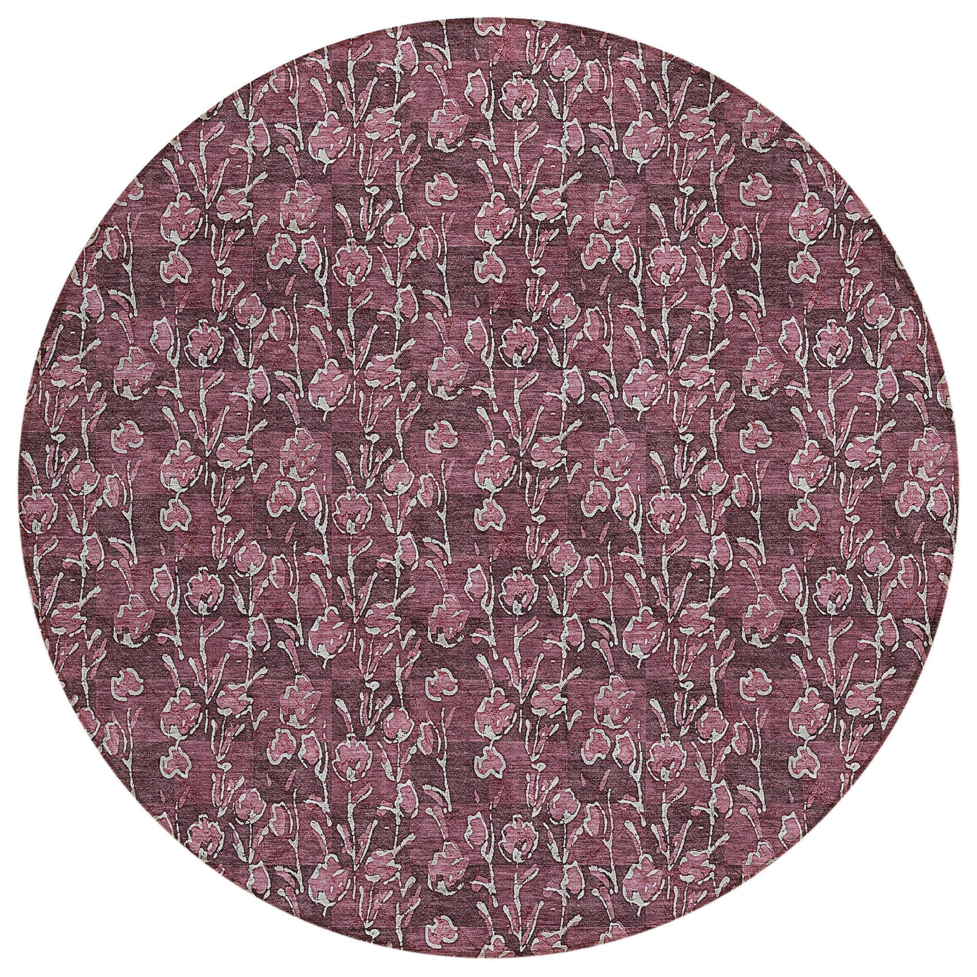 Machine Washable Merlot Red Rug - Indoor / Outdoor - Kids / Pet Friendly Floral Print Rug