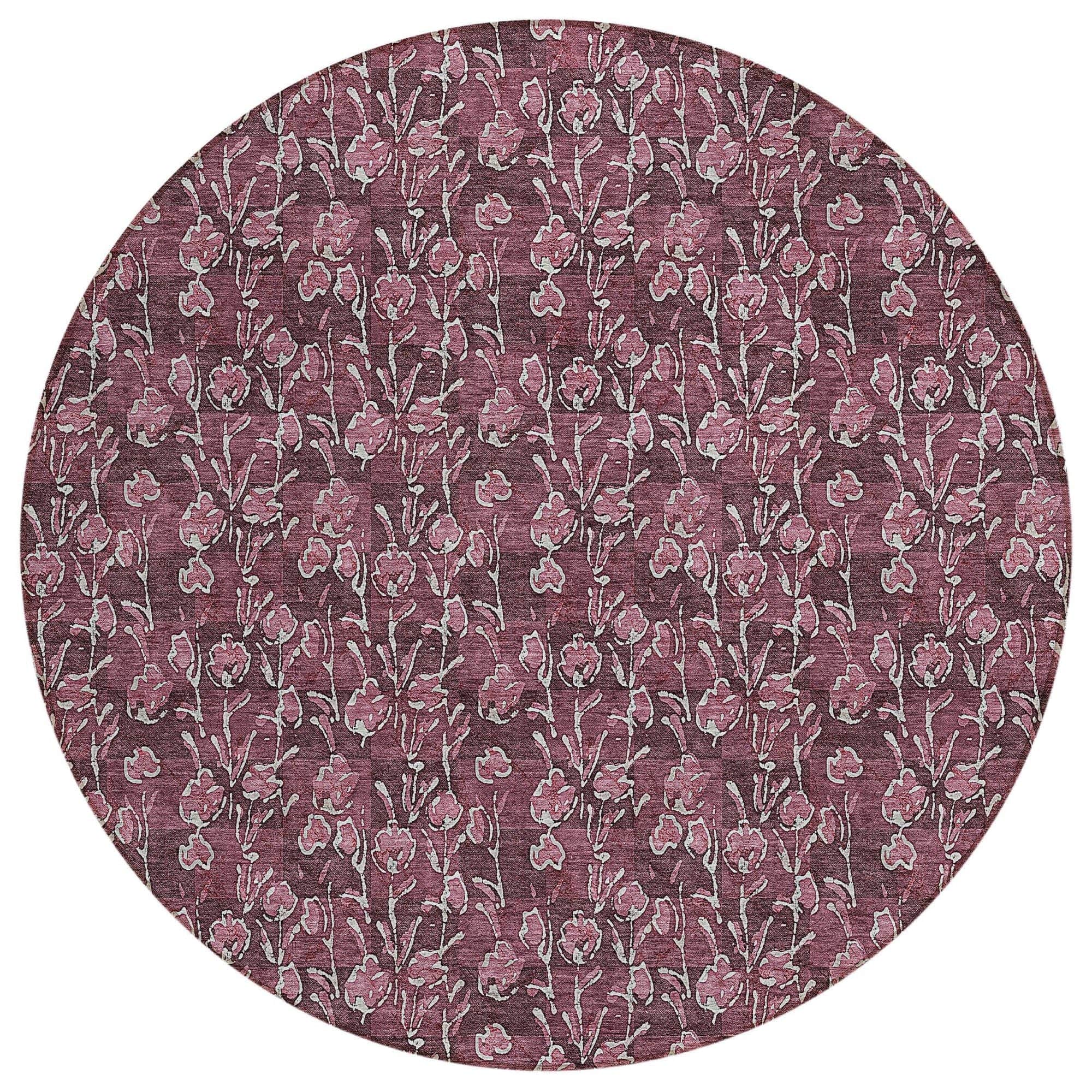 Machine Washable Merlot Red Rug - Indoor / Outdoor - Kids / Pet Friendly Floral Print Rug