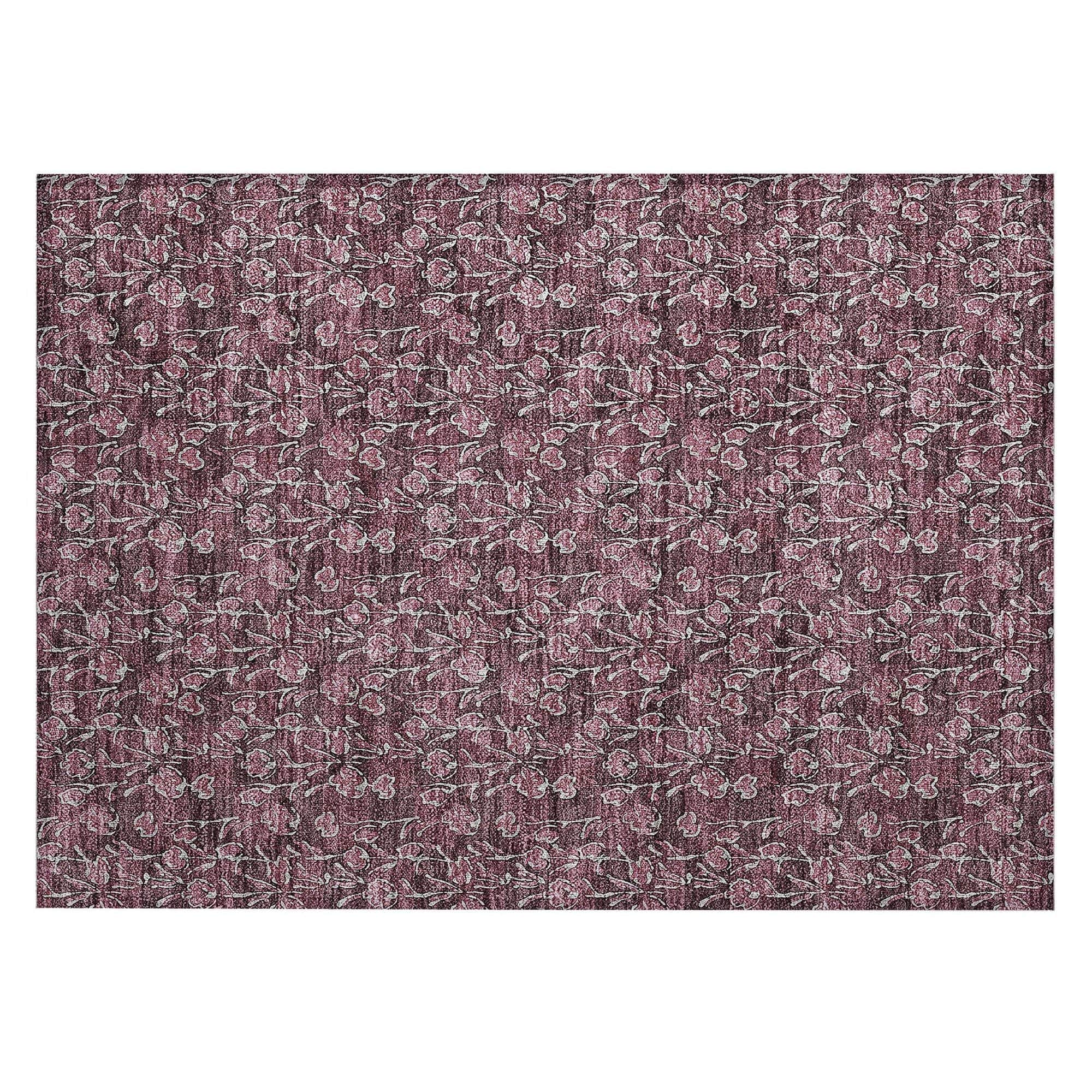 Machine Washable Merlot Red Rug - Indoor / Outdoor - Kids / Pet Friendly Floral Print Rug