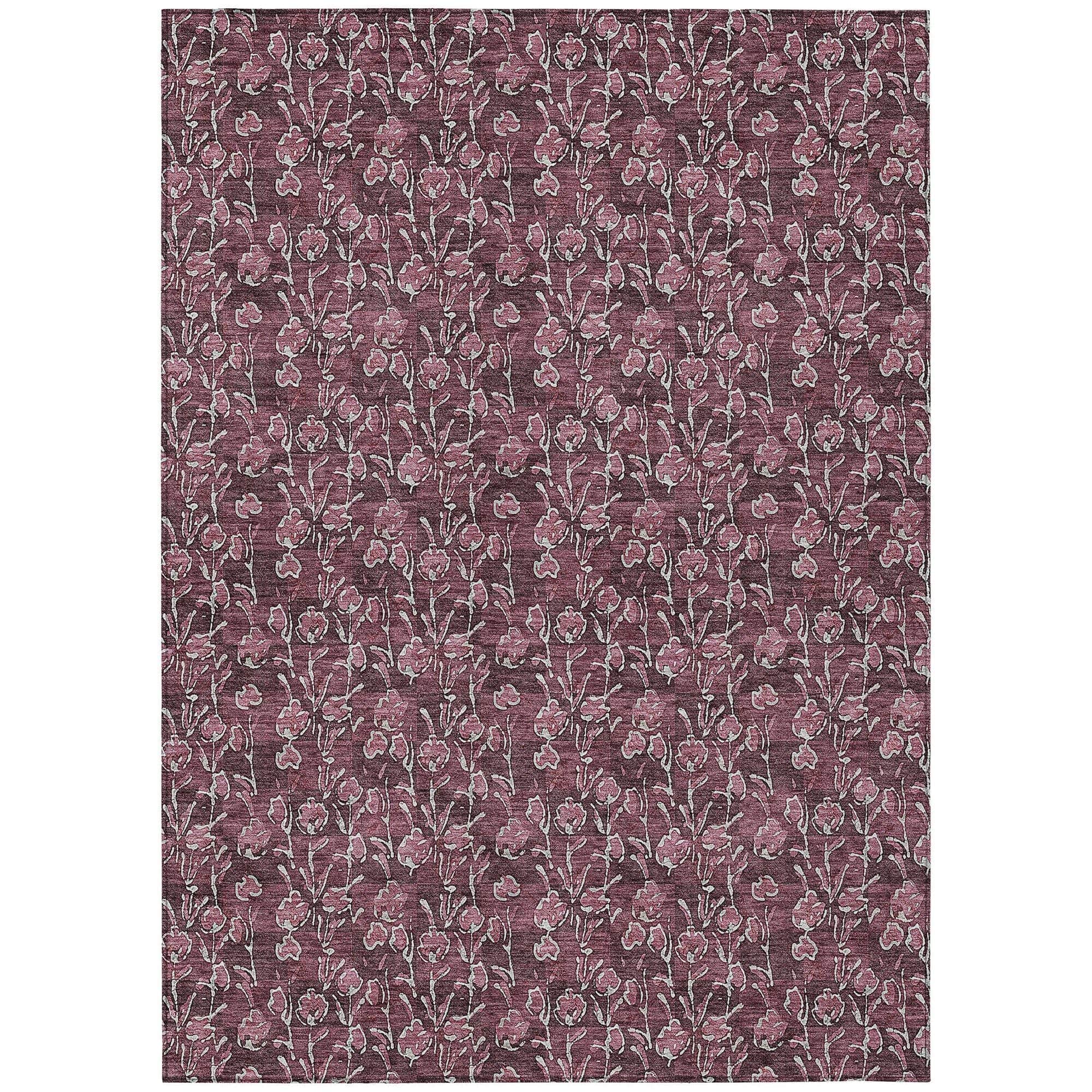 Machine Washable Merlot Red Rug - Indoor / Outdoor - Kids / Pet Friendly Floral Print Rug