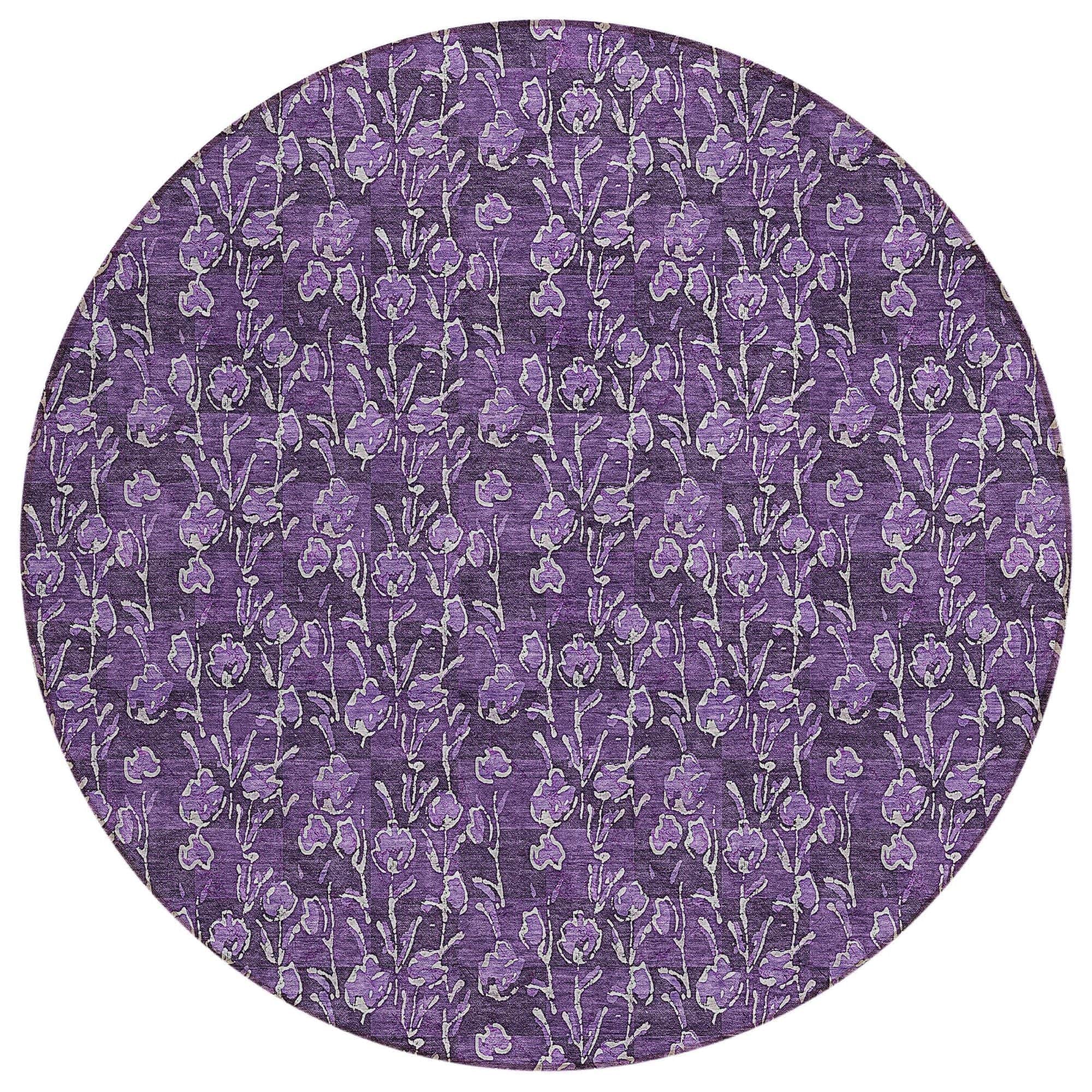 Machine Washable Purple Rug - Indoor / Outdoor - Kids / Pet Friendly Floral Print Rug