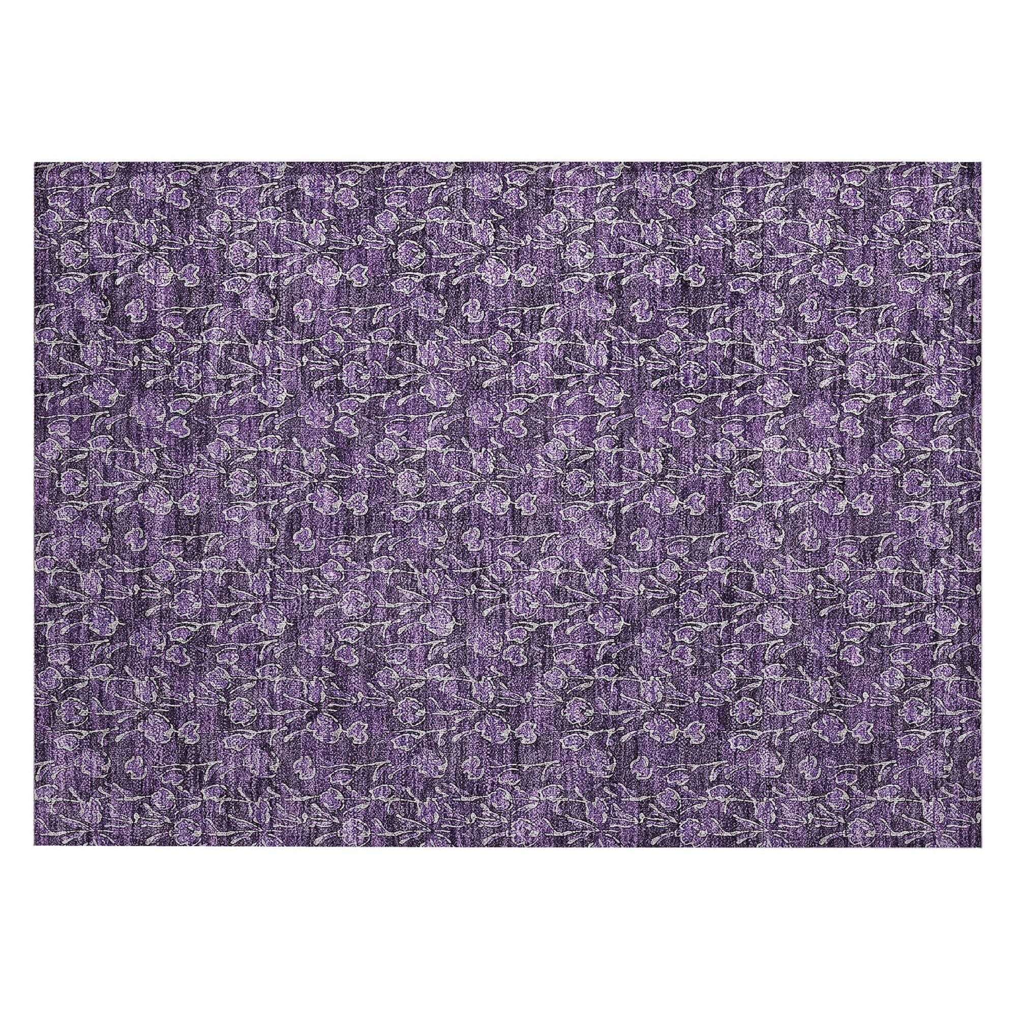 Machine Washable Purple Rug - Indoor / Outdoor - Kids / Pet Friendly Floral Print Rug