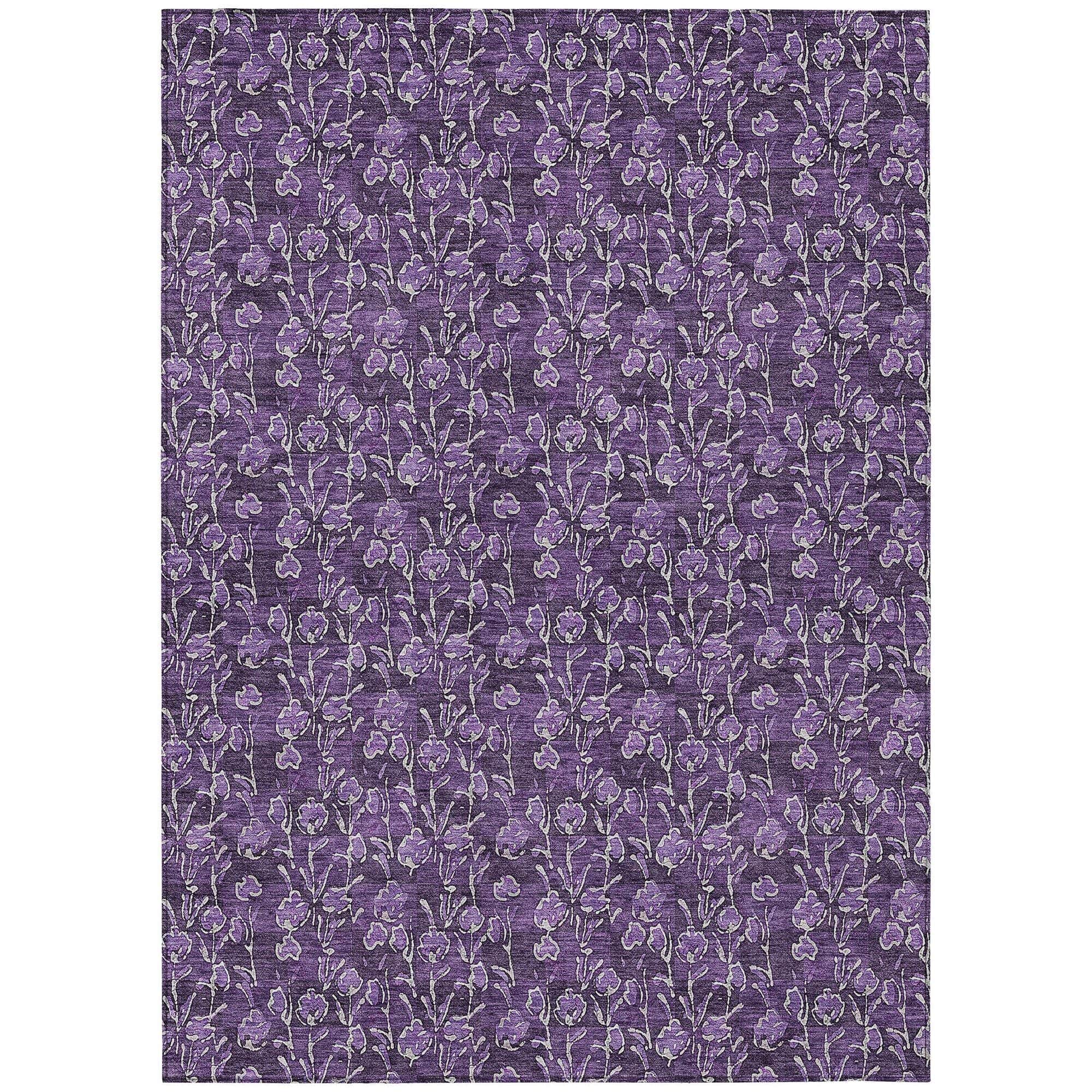 Machine Washable Purple Rug - Indoor / Outdoor - Kids / Pet Friendly Floral Print Rug