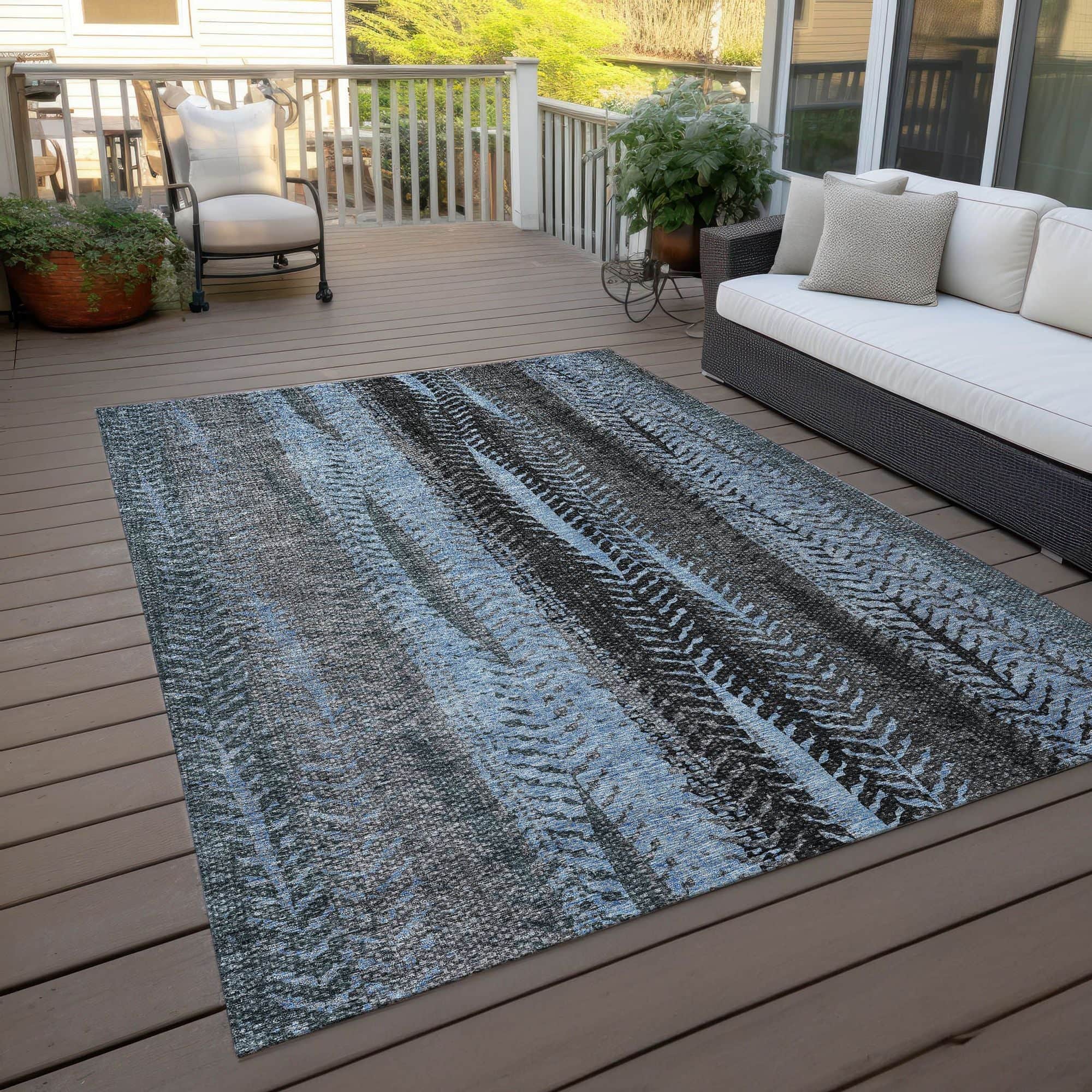 Machine Washable Blue Rug - Indoor / Outdoor - Kids / Pet Friendly Organic Print Rug