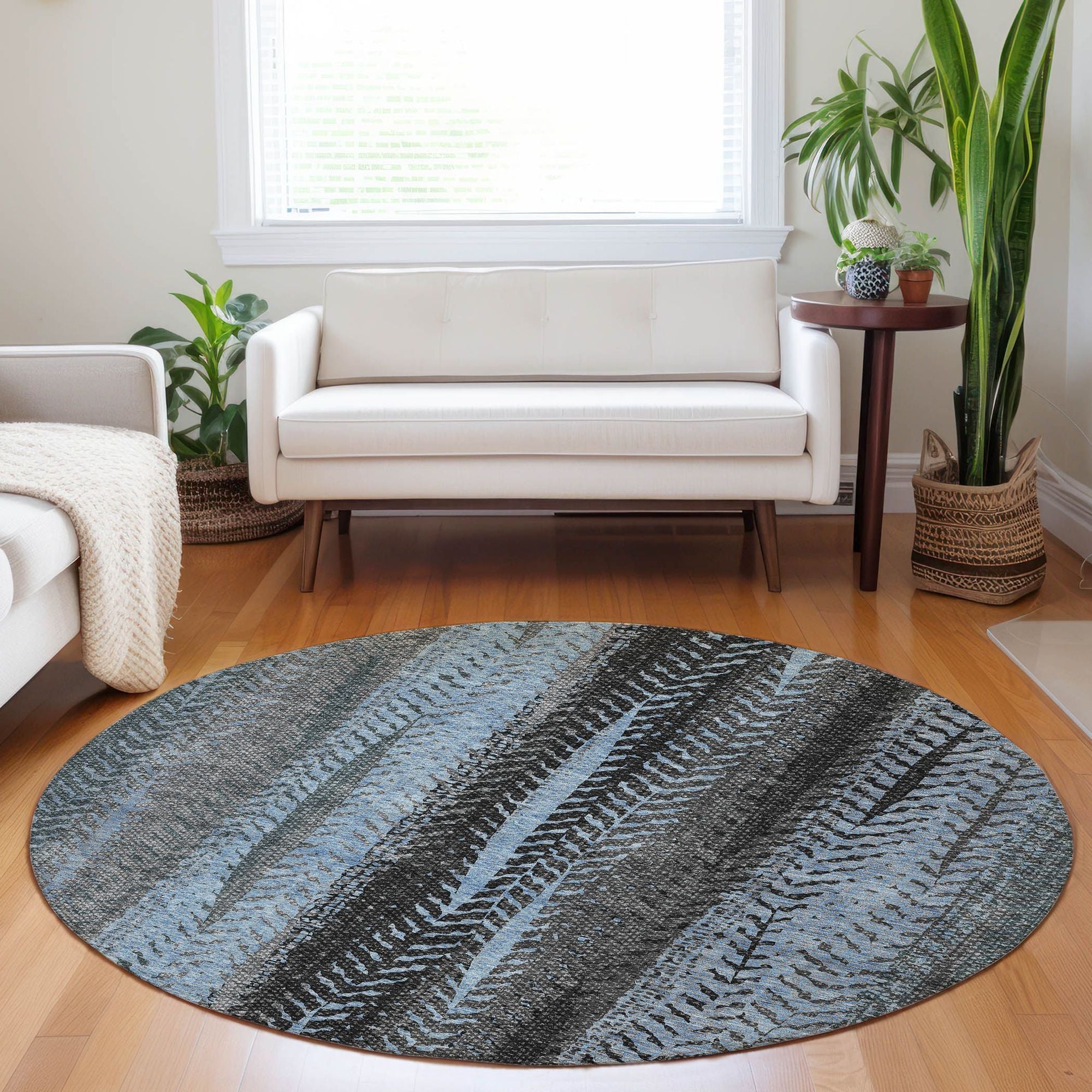 Machine Washable Blue Rug - Indoor / Outdoor - Kids / Pet Friendly Organic Print Rug