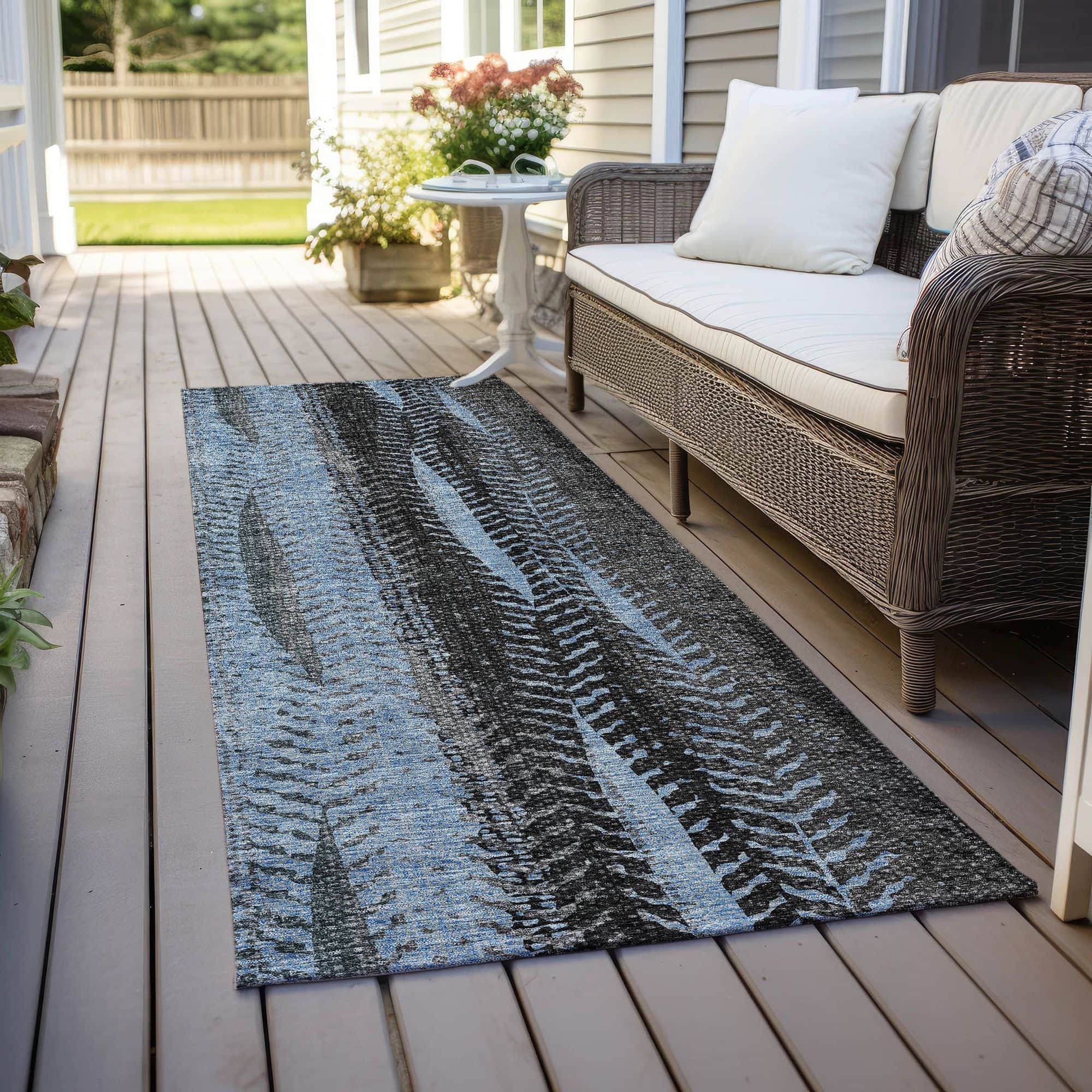 Machine Washable Blue Rug - Indoor / Outdoor - Kids / Pet Friendly Organic Print Rug