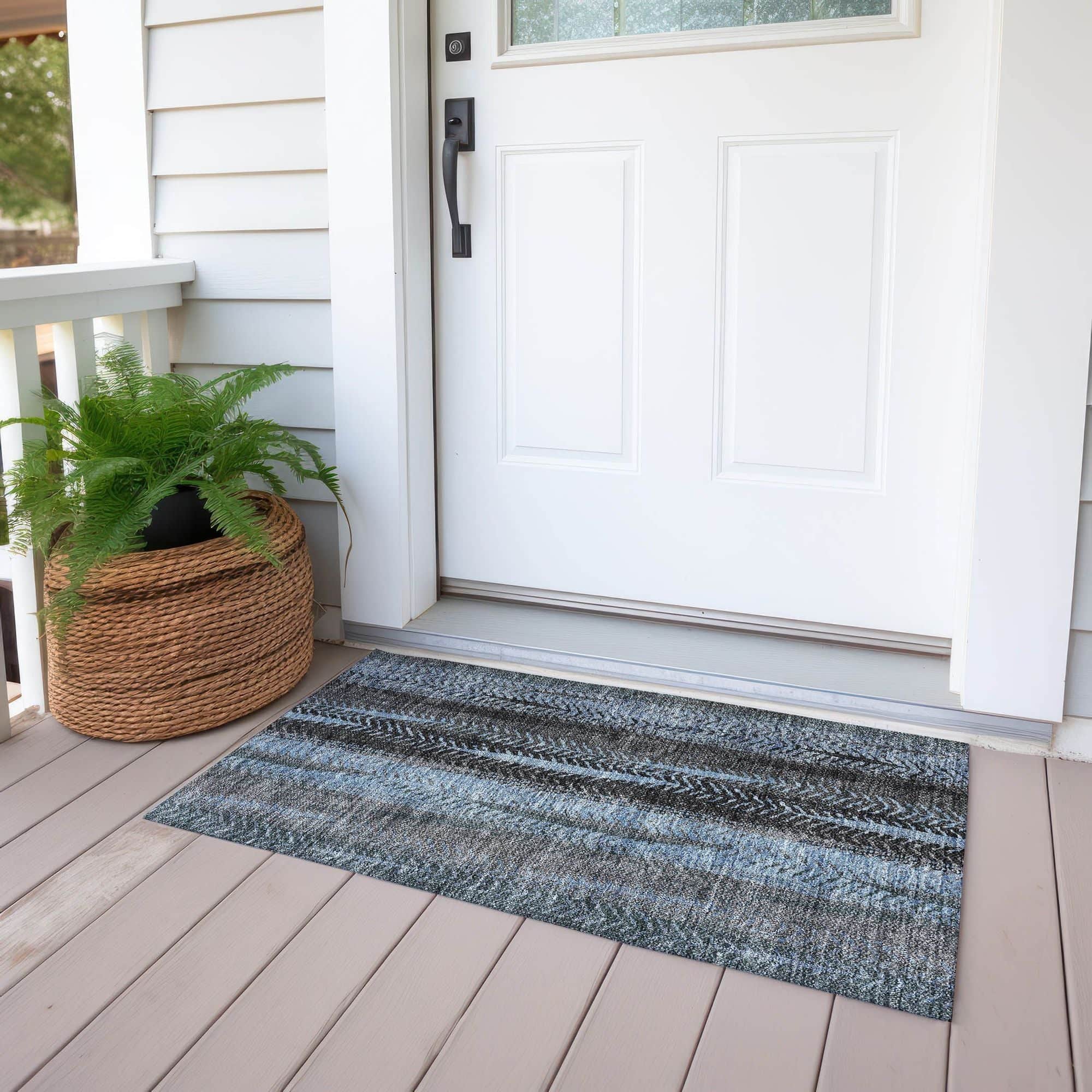 Machine Washable Blue Rug - Indoor / Outdoor - Kids / Pet Friendly Organic Print Rug