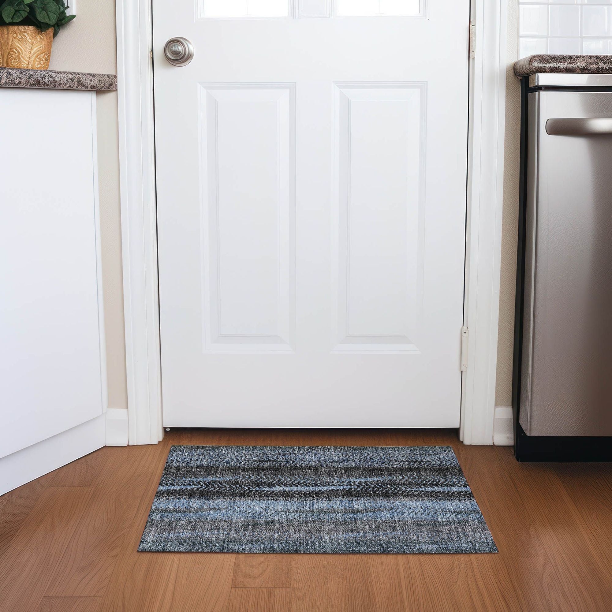 Machine Washable Blue Rug - Indoor / Outdoor - Kids / Pet Friendly Organic Print Rug