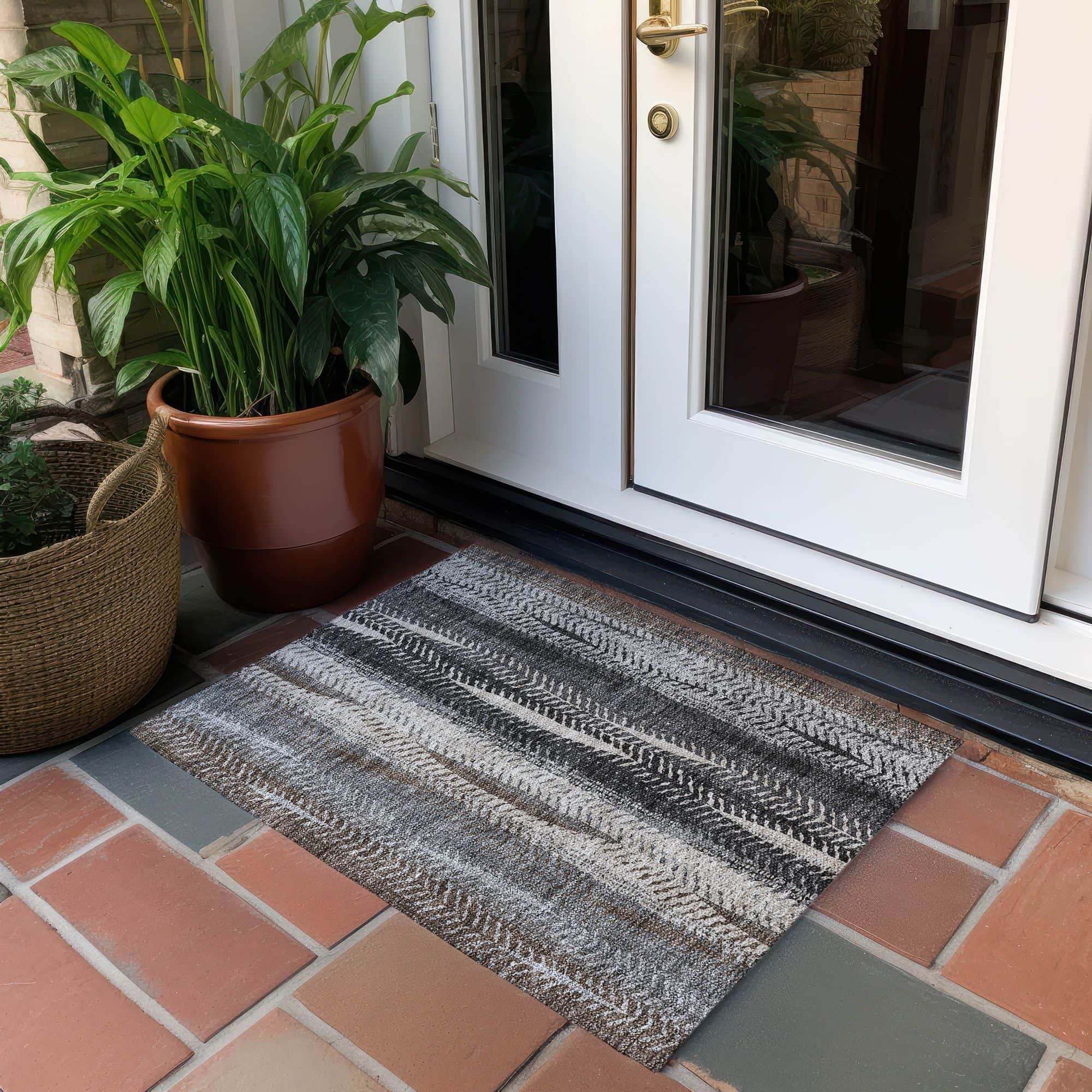 Machine Washable Brown Rug - Indoor / Outdoor - Kids / Pet Friendly Organic Print Rug