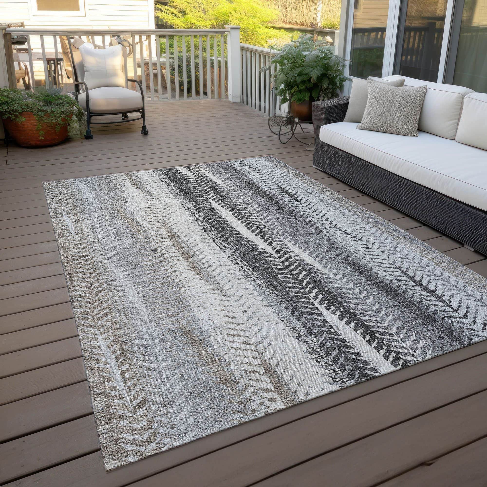 Machine Washable Khaki Brown Rug - Indoor / Outdoor - Kids / Pet Friendly Organic Print Rug