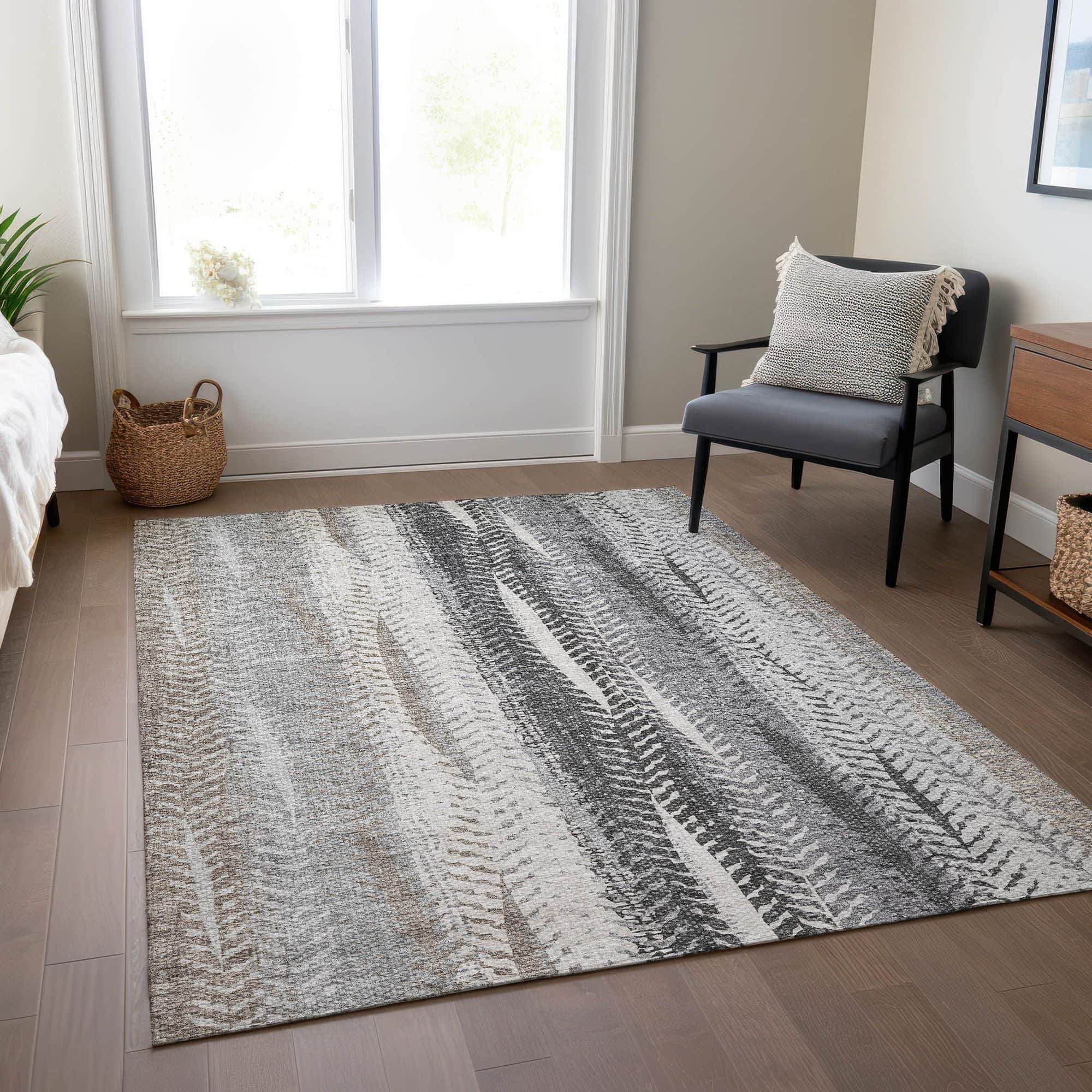 Machine Washable Khaki Brown Rug - Indoor / Outdoor - Kids / Pet Friendly Organic Print Rug