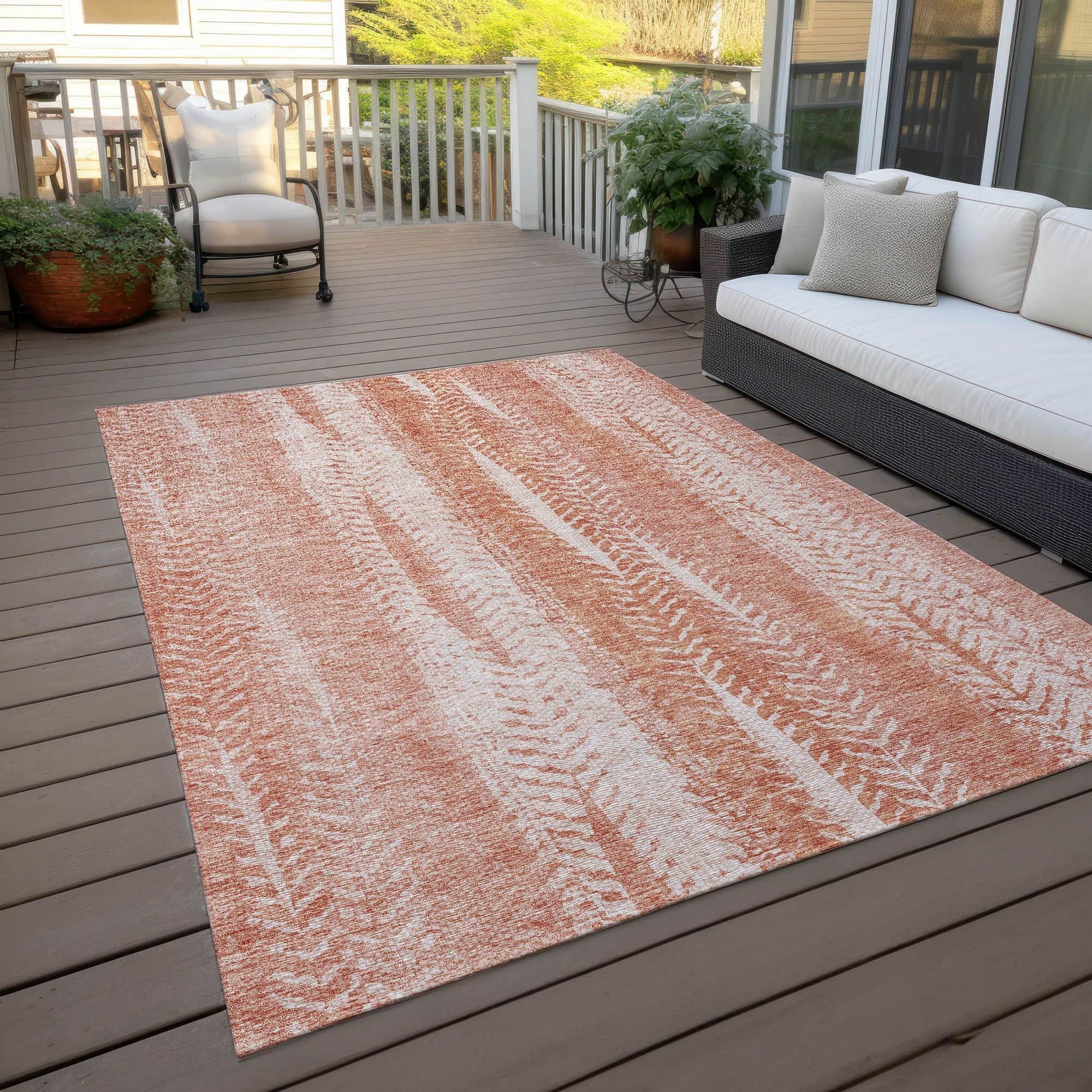 Machine Washable Coral Orange Rug - Indoor / Outdoor - Kids / Pet Friendly Organic Print Rug