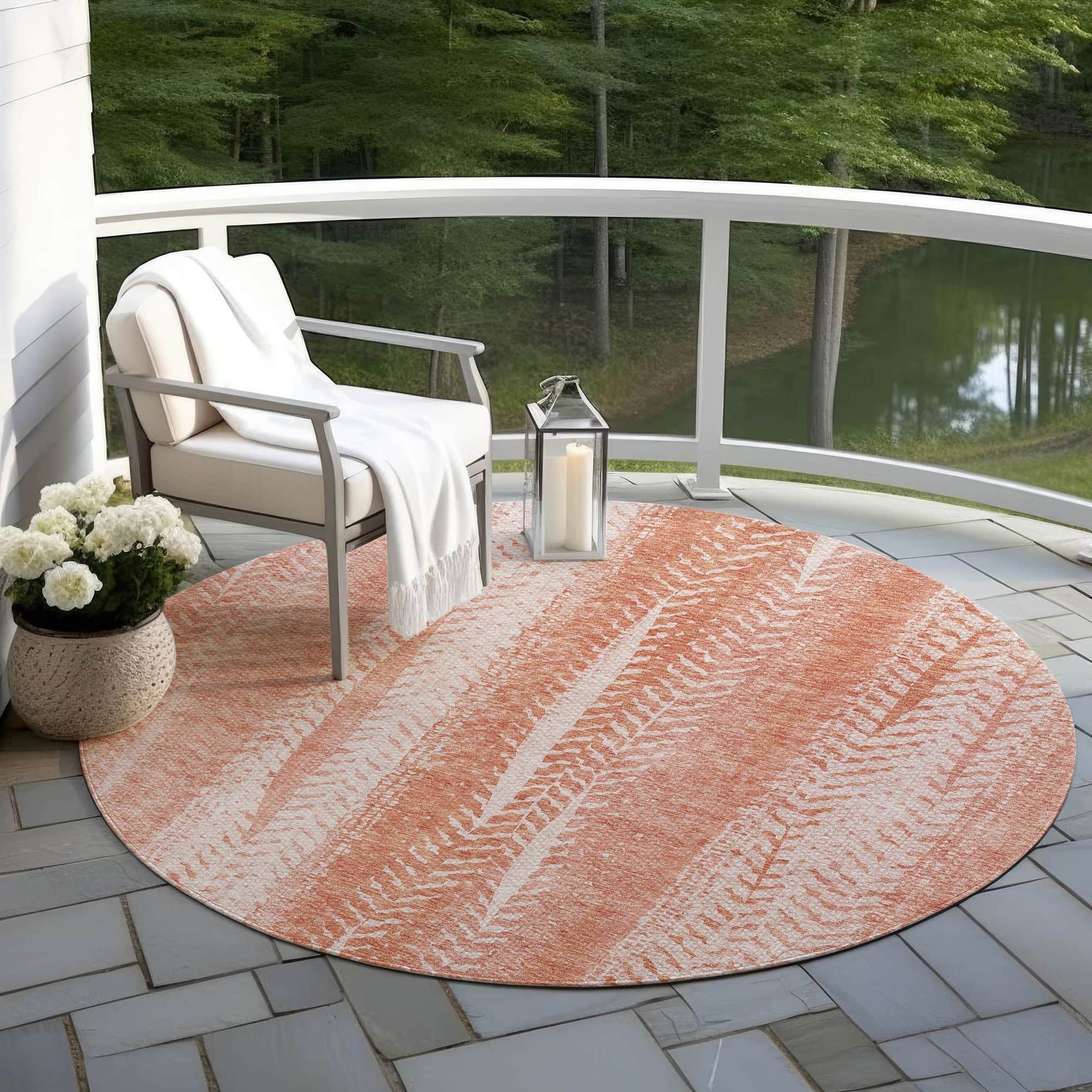 Machine Washable Coral Orange Rug - Indoor / Outdoor - Kids / Pet Friendly Organic Print Rug