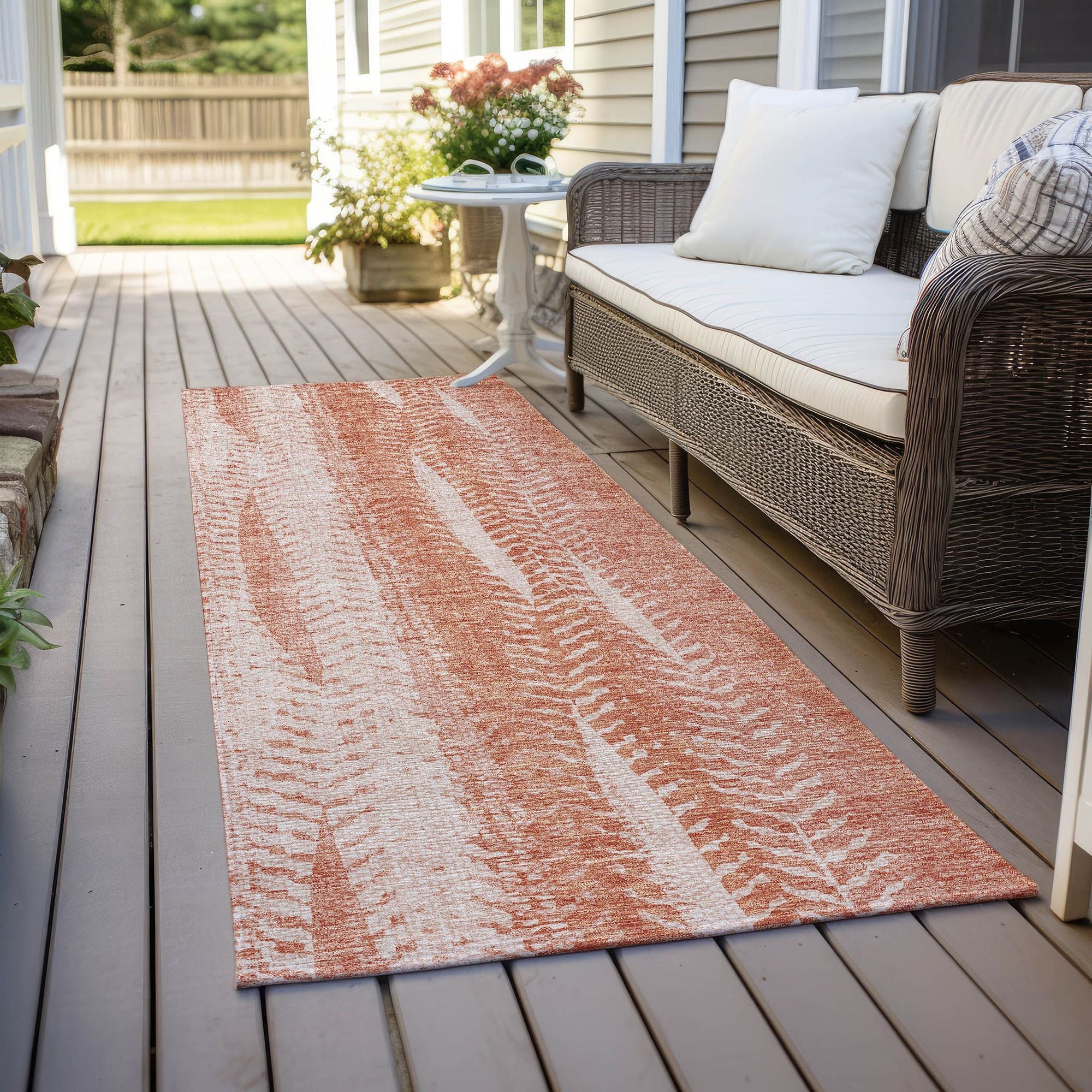 Machine Washable Coral Orange Rug - Indoor / Outdoor - Kids / Pet Friendly Organic Print Rug