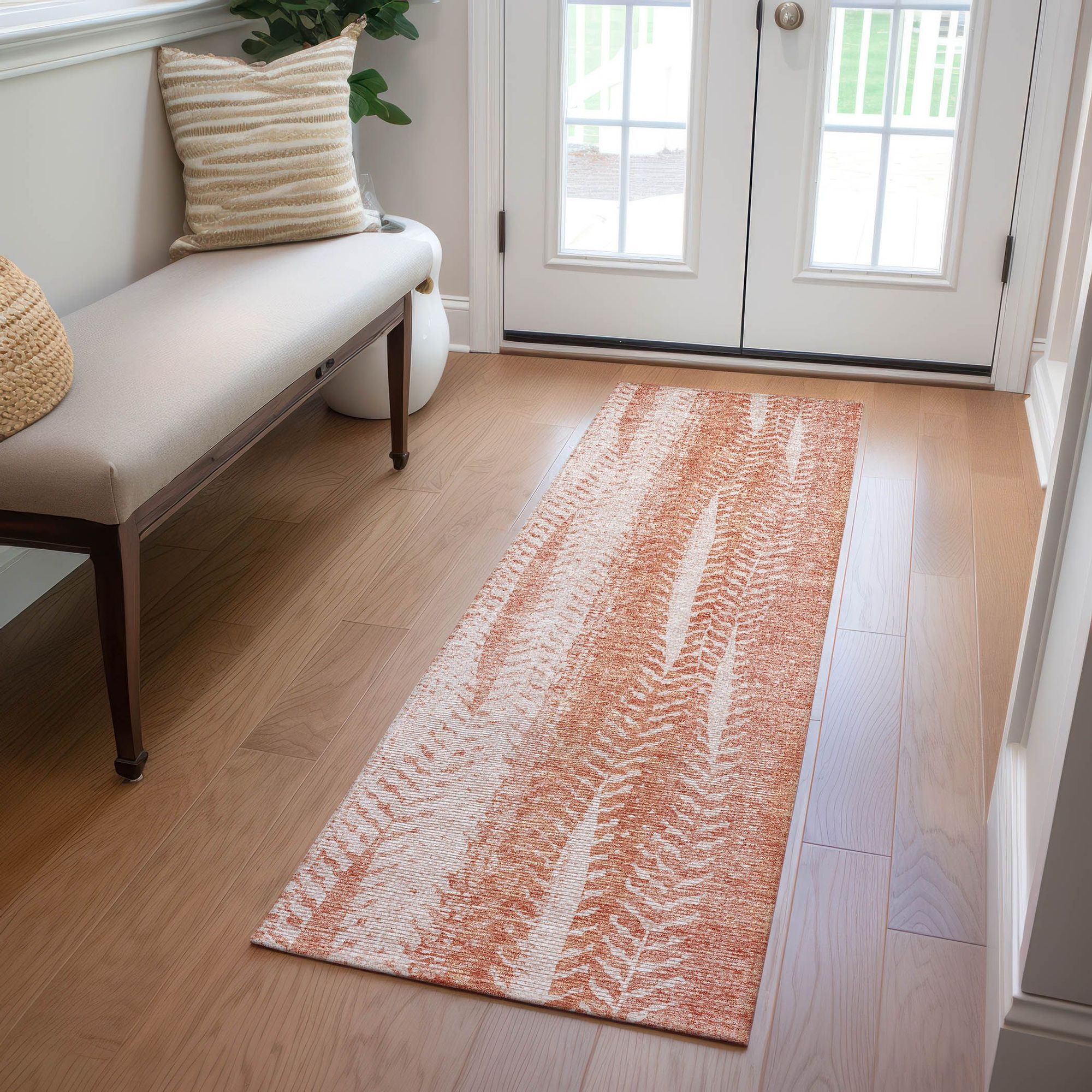 Machine Washable Coral Orange Rug - Indoor / Outdoor - Kids / Pet Friendly Organic Print Rug