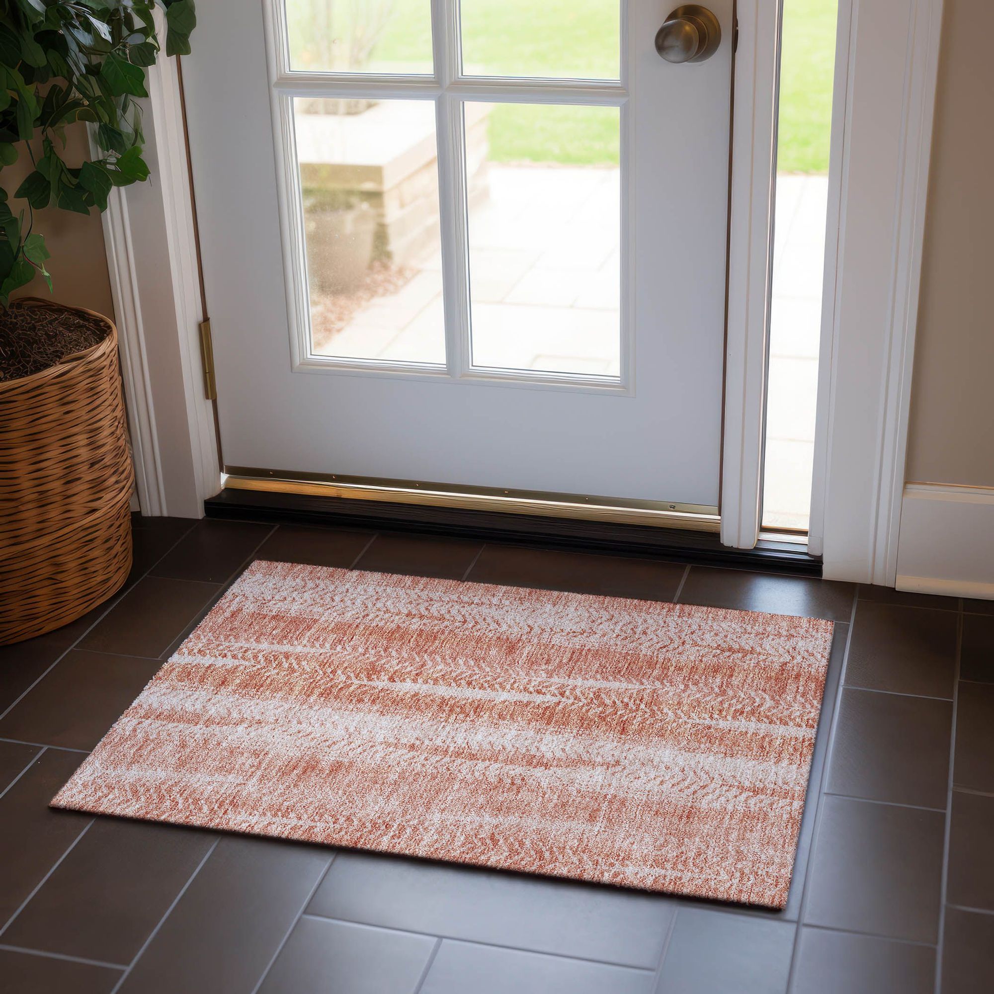 Machine Washable Coral Orange Rug - Indoor / Outdoor - Kids / Pet Friendly Organic Print Rug