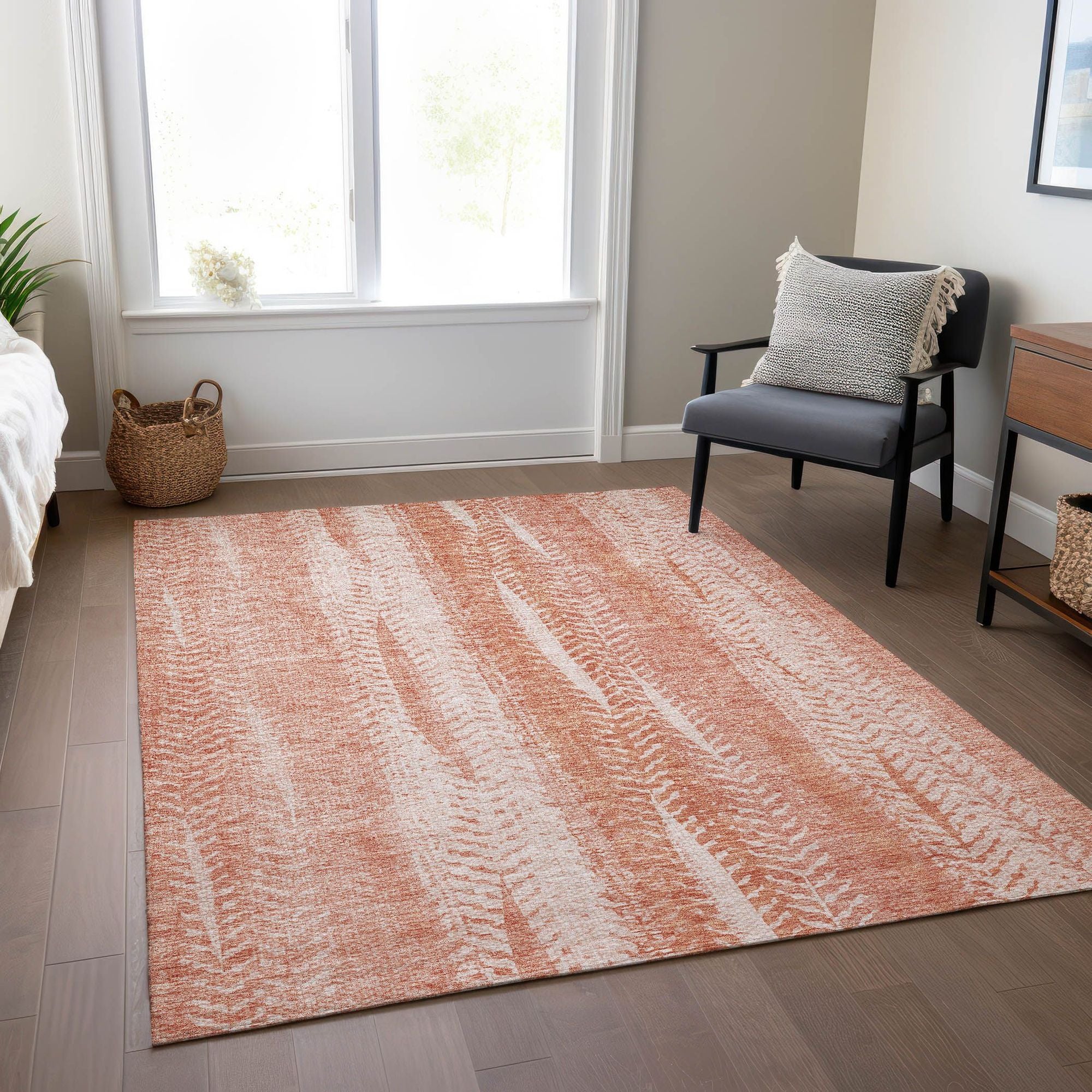 Machine Washable Coral Orange Rug - Indoor / Outdoor - Kids / Pet Friendly Organic Print Rug