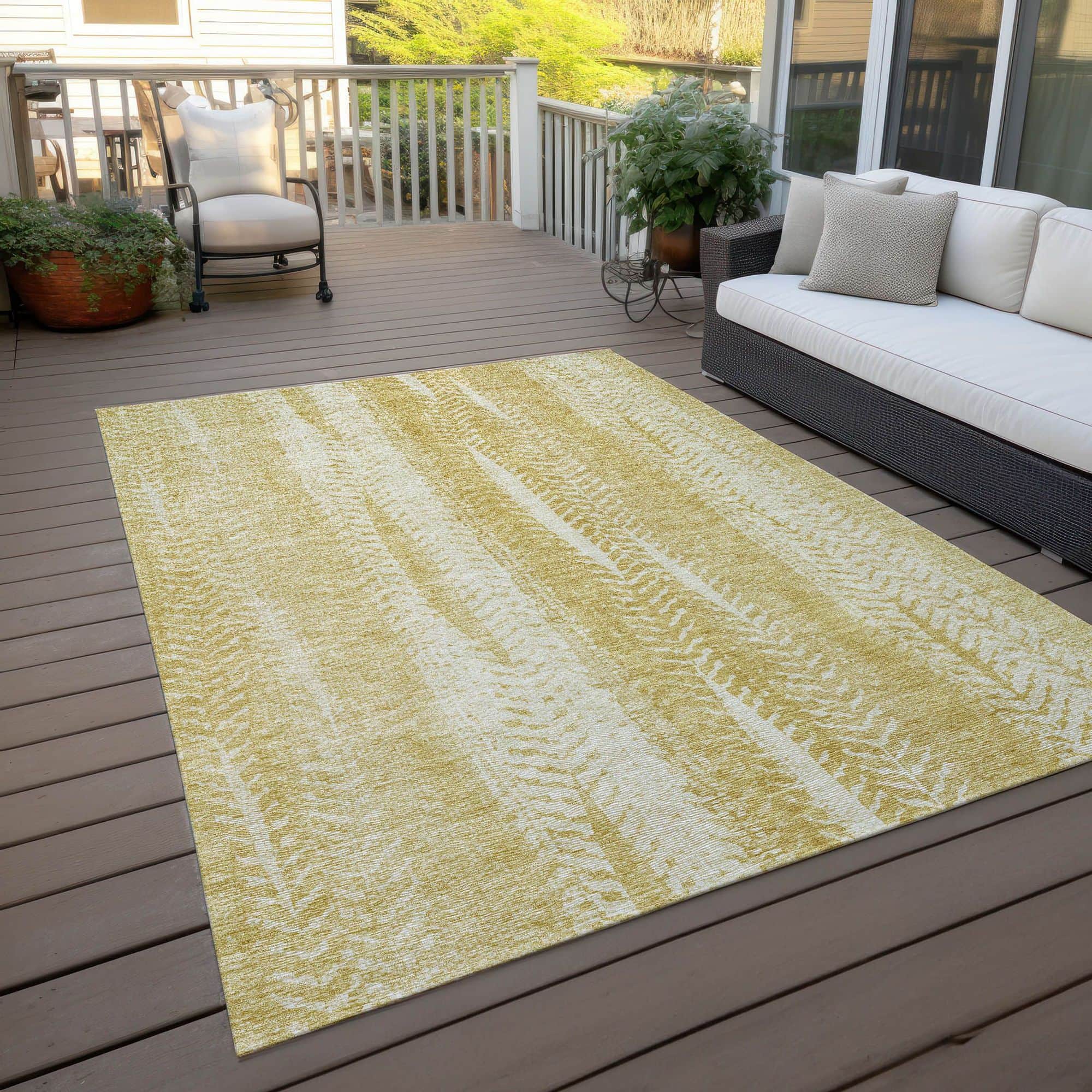 Machine Washable Gold Rug - Indoor / Outdoor - Kids / Pet Friendly Organic Print Rug