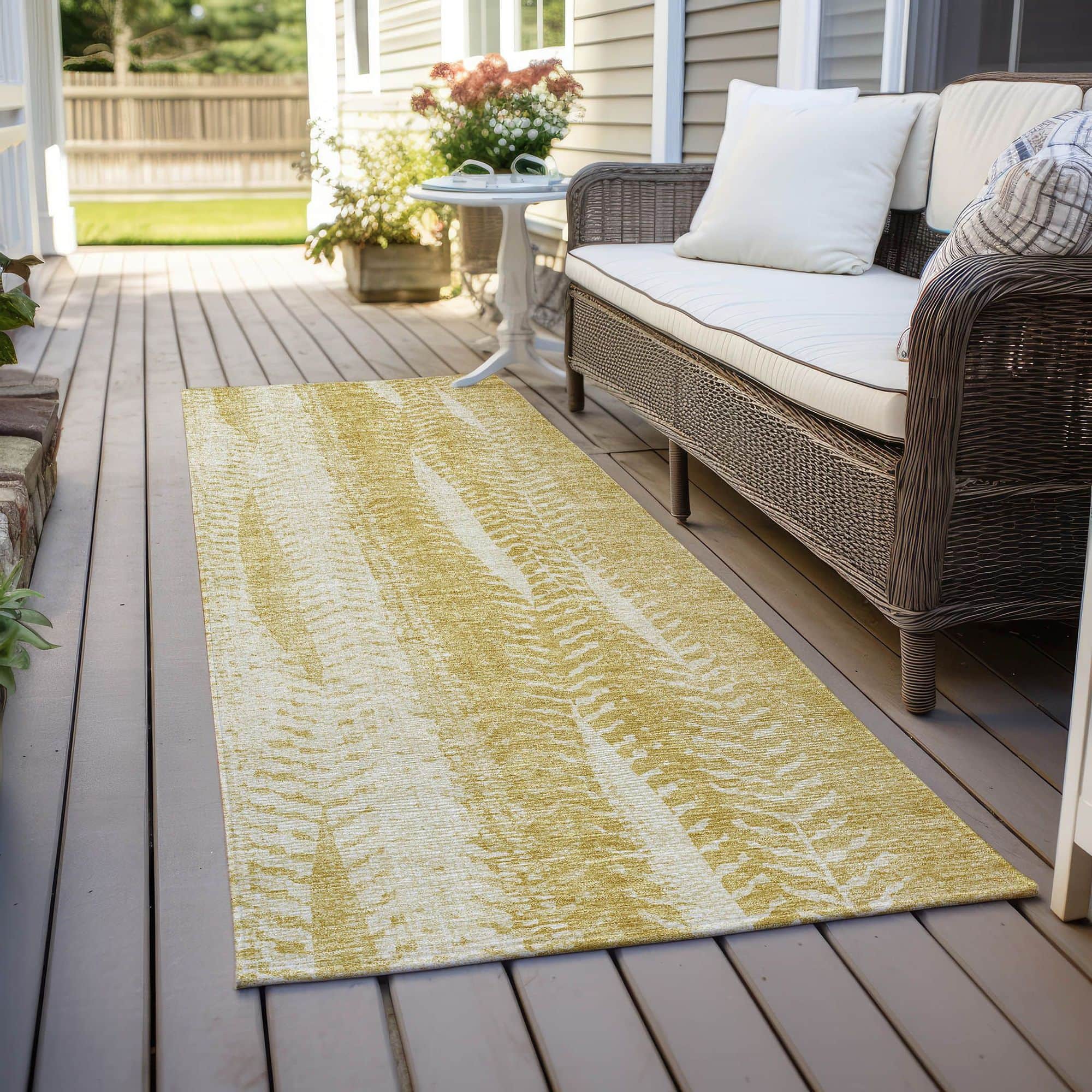 Machine Washable Gold Rug - Indoor / Outdoor - Kids / Pet Friendly Organic Print Rug