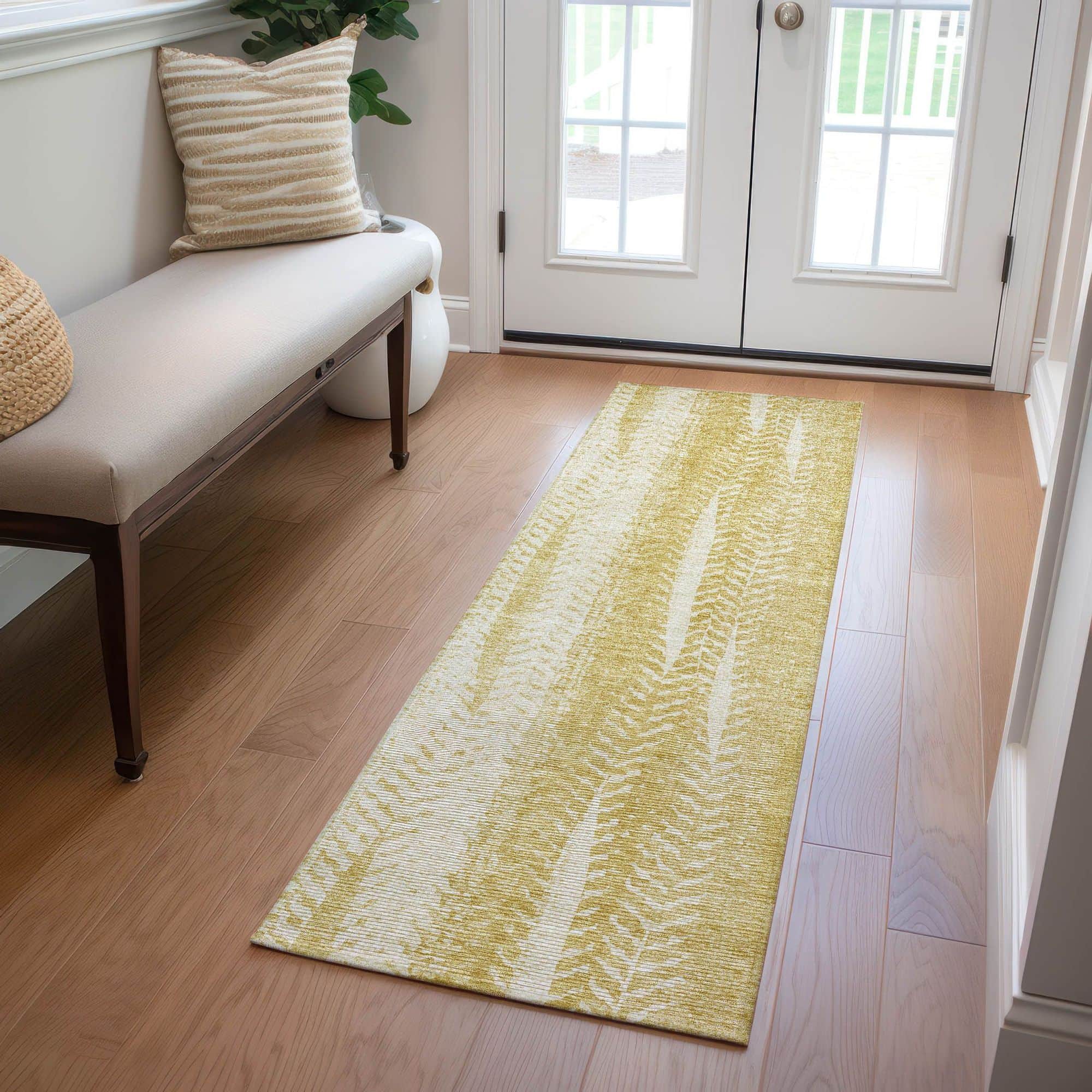 Machine Washable Gold Rug - Indoor / Outdoor - Kids / Pet Friendly Organic Print Rug