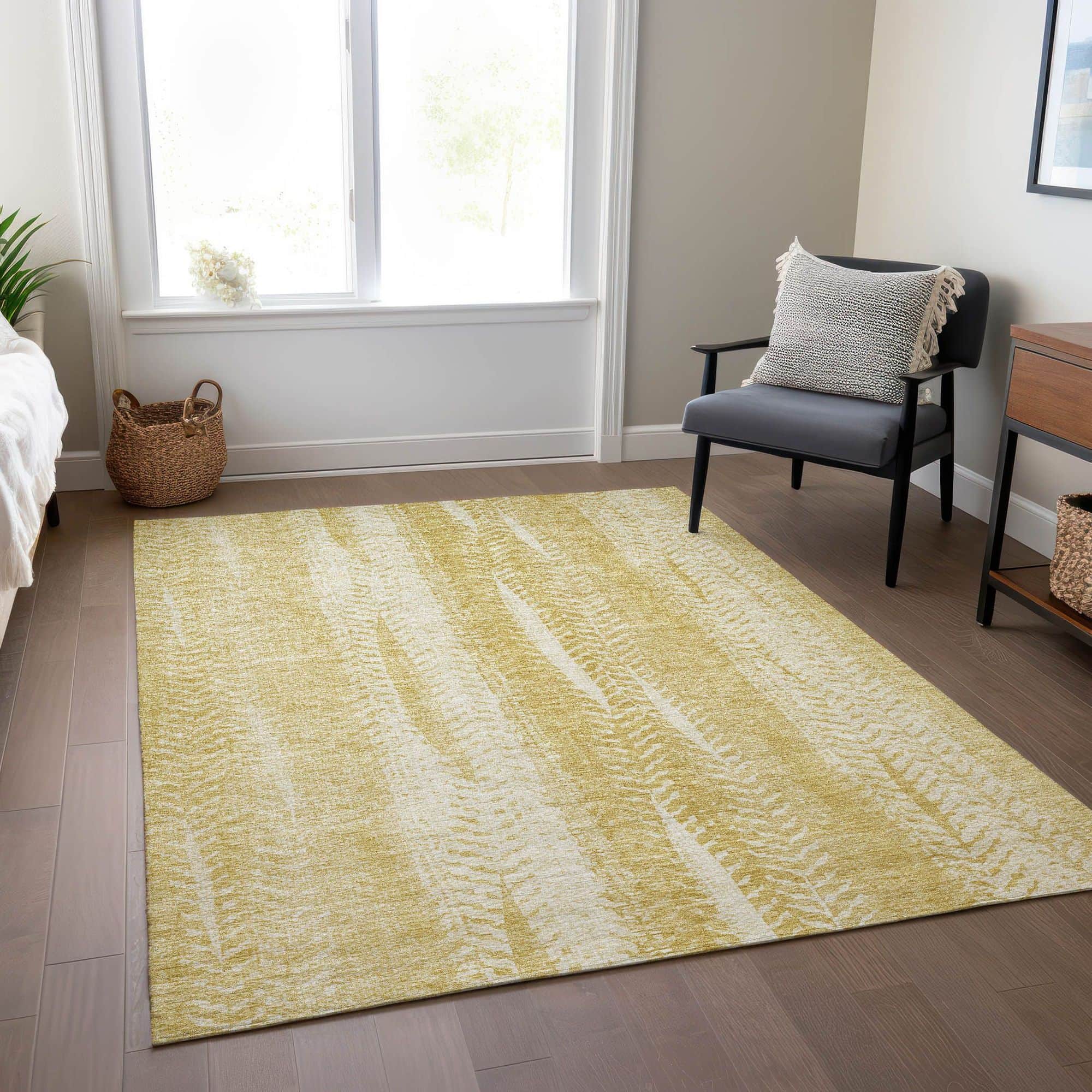 Machine Washable Gold Rug - Indoor / Outdoor - Kids / Pet Friendly Organic Print Rug