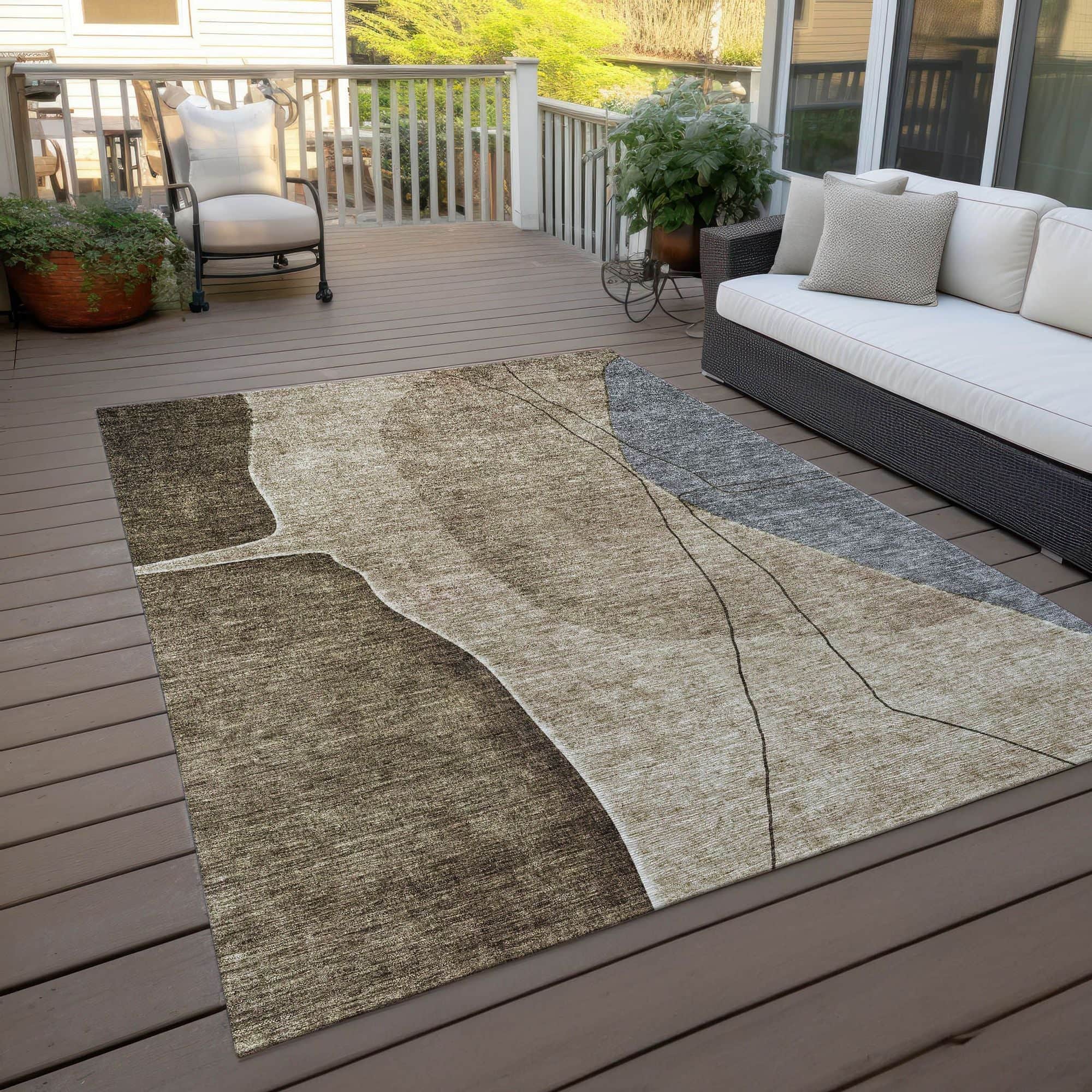 Machine Washable Brown Rug - Indoor / Outdoor - Kids / Pet Friendly Modern Print Rug