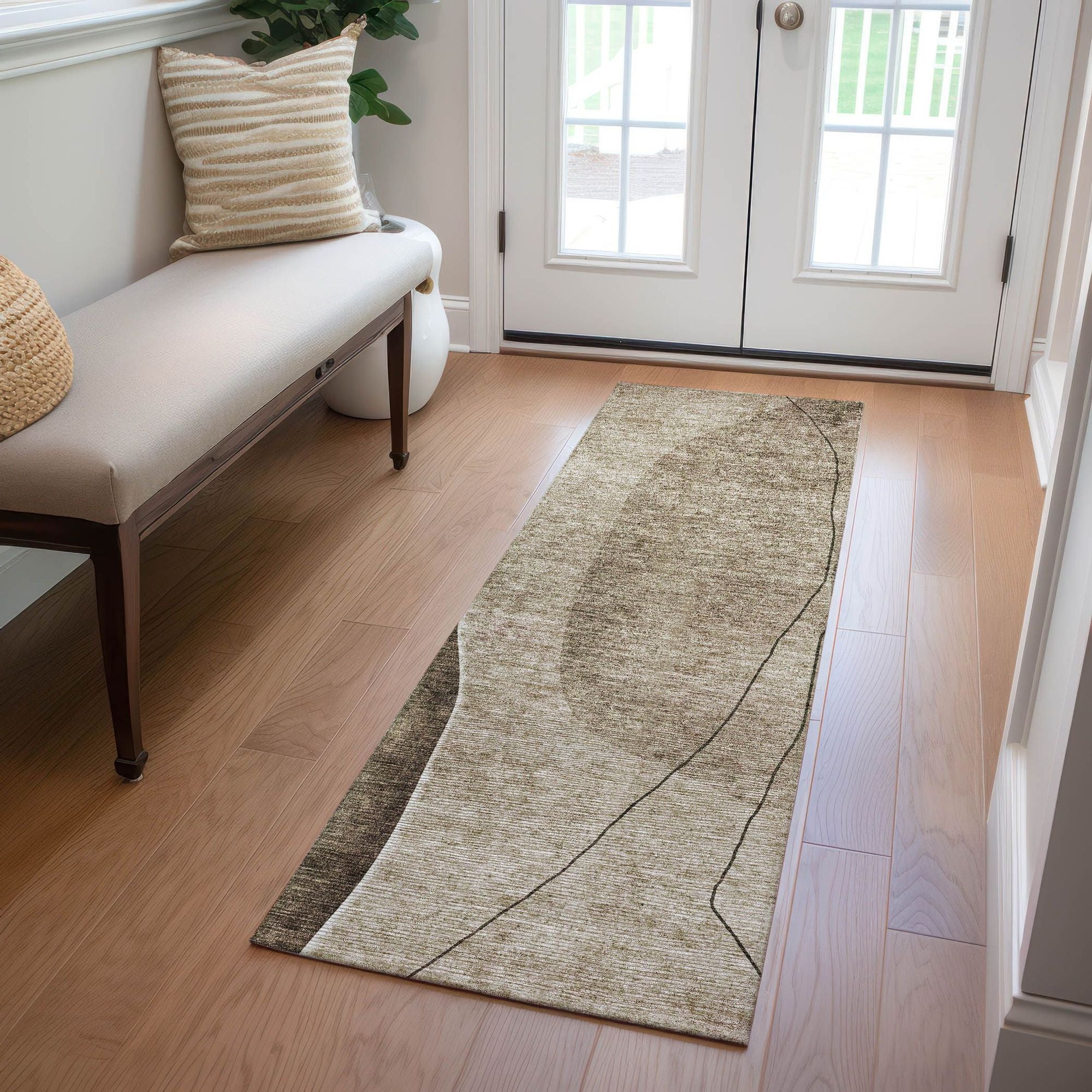 Machine Washable Brown Rug - Indoor / Outdoor - Kids / Pet Friendly Modern Print Rug