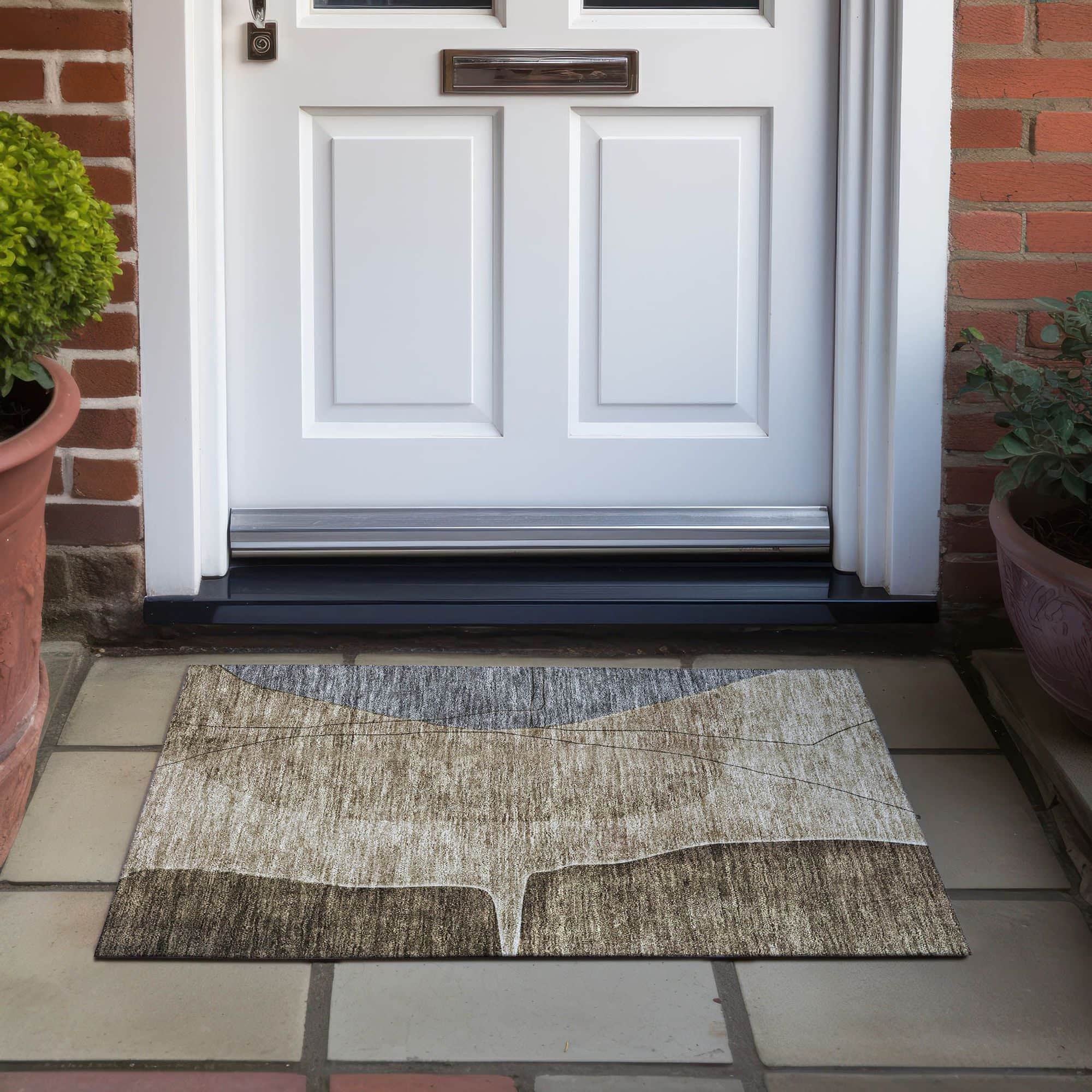 Machine Washable Brown Rug - Indoor / Outdoor - Kids / Pet Friendly Modern Print Rug