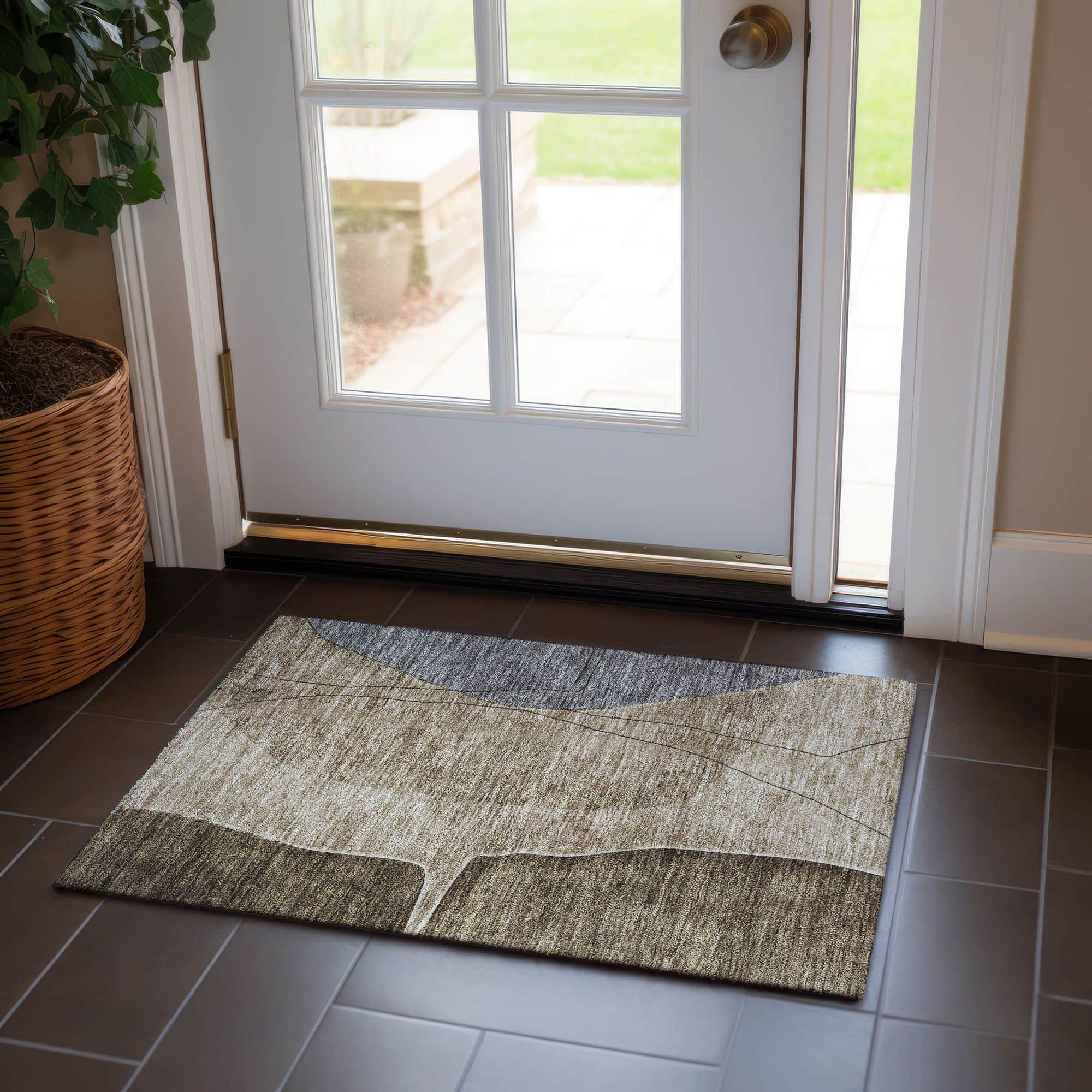 Machine Washable Brown Rug - Indoor / Outdoor - Kids / Pet Friendly Modern Print Rug