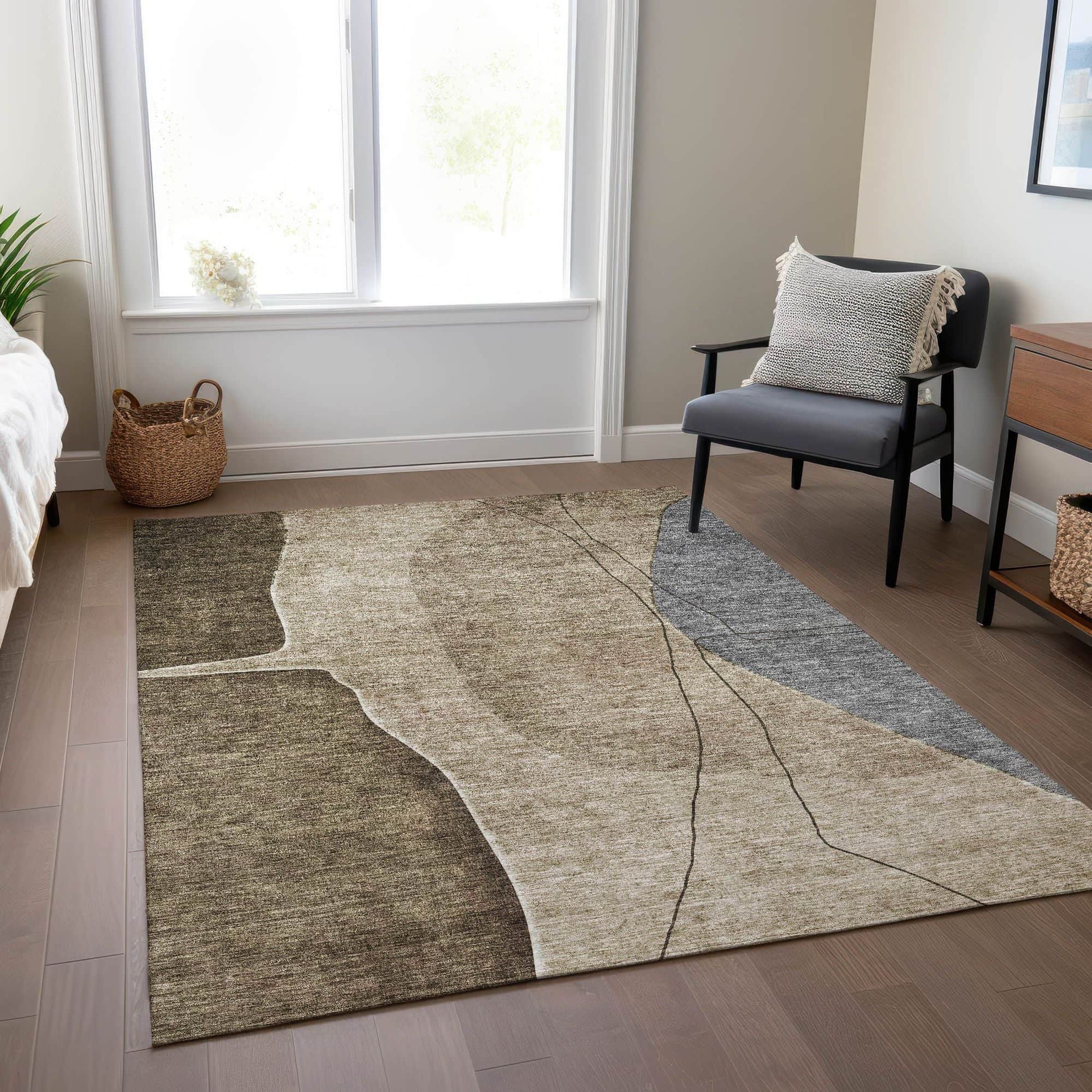 Machine Washable Brown Rug - Indoor / Outdoor - Kids / Pet Friendly Modern Print Rug