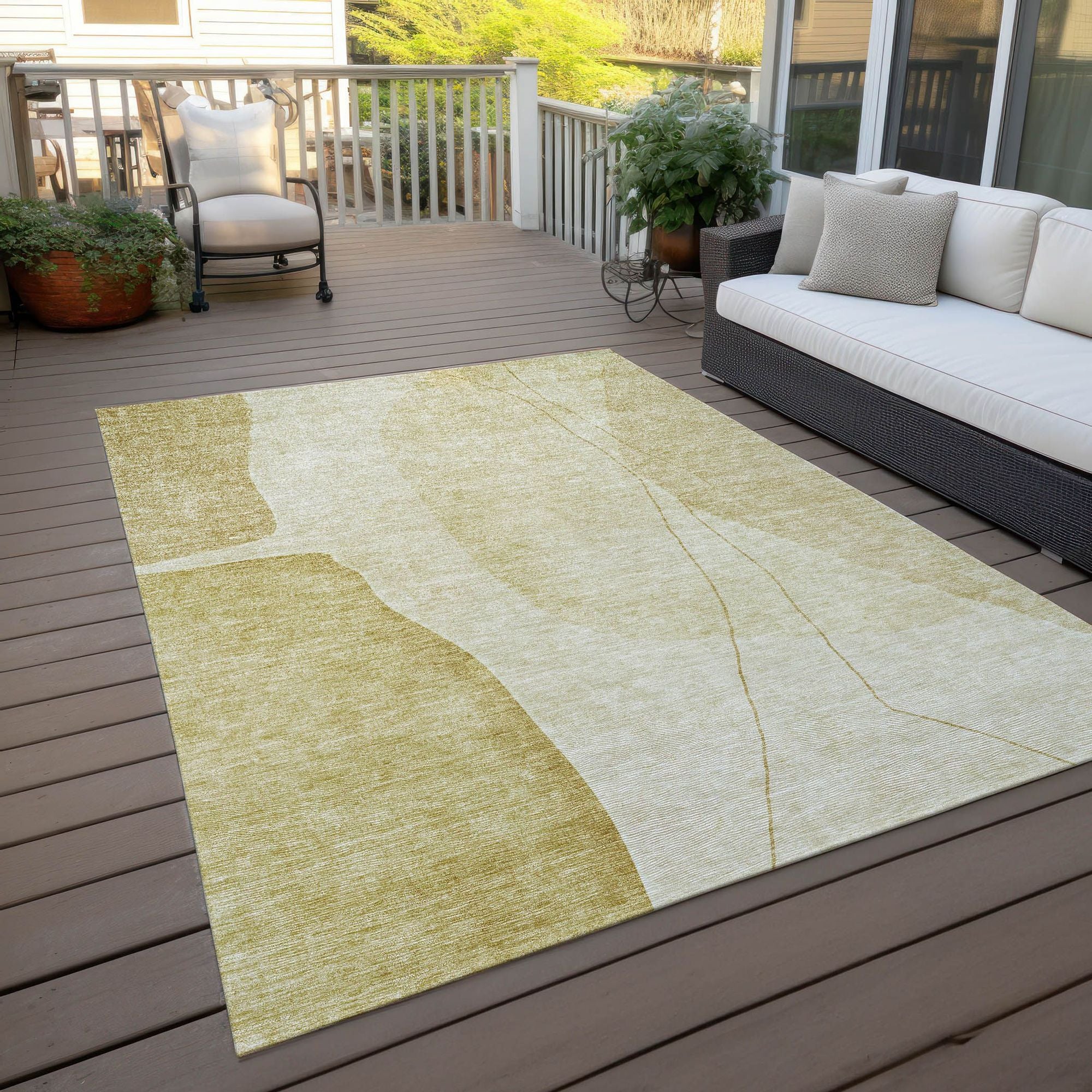 Machine Washable Gold Rug - Indoor / Outdoor - Kids / Pet Friendly Modern Print Rug