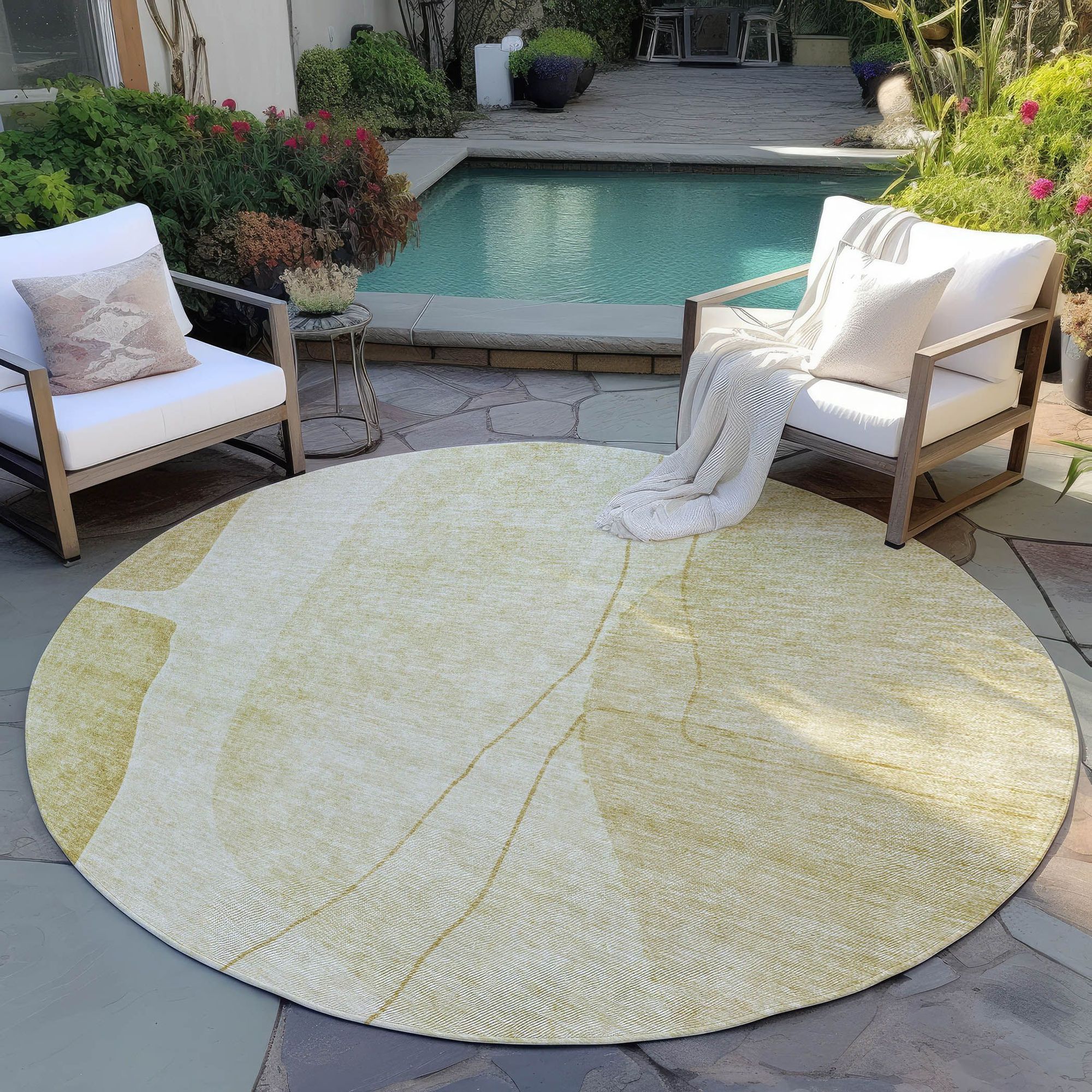 Machine Washable Gold Rug - Indoor / Outdoor - Kids / Pet Friendly Modern Print Rug