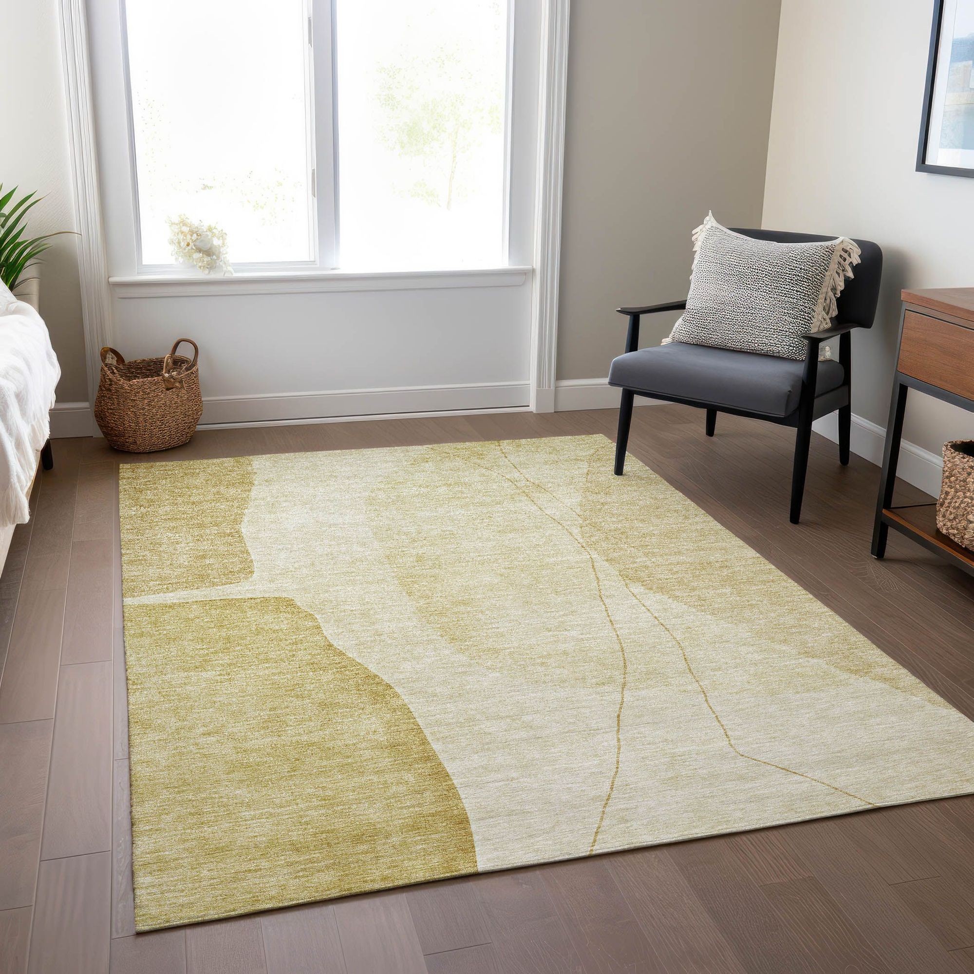 Machine Washable Gold Rug - Indoor / Outdoor - Kids / Pet Friendly Modern Print Rug