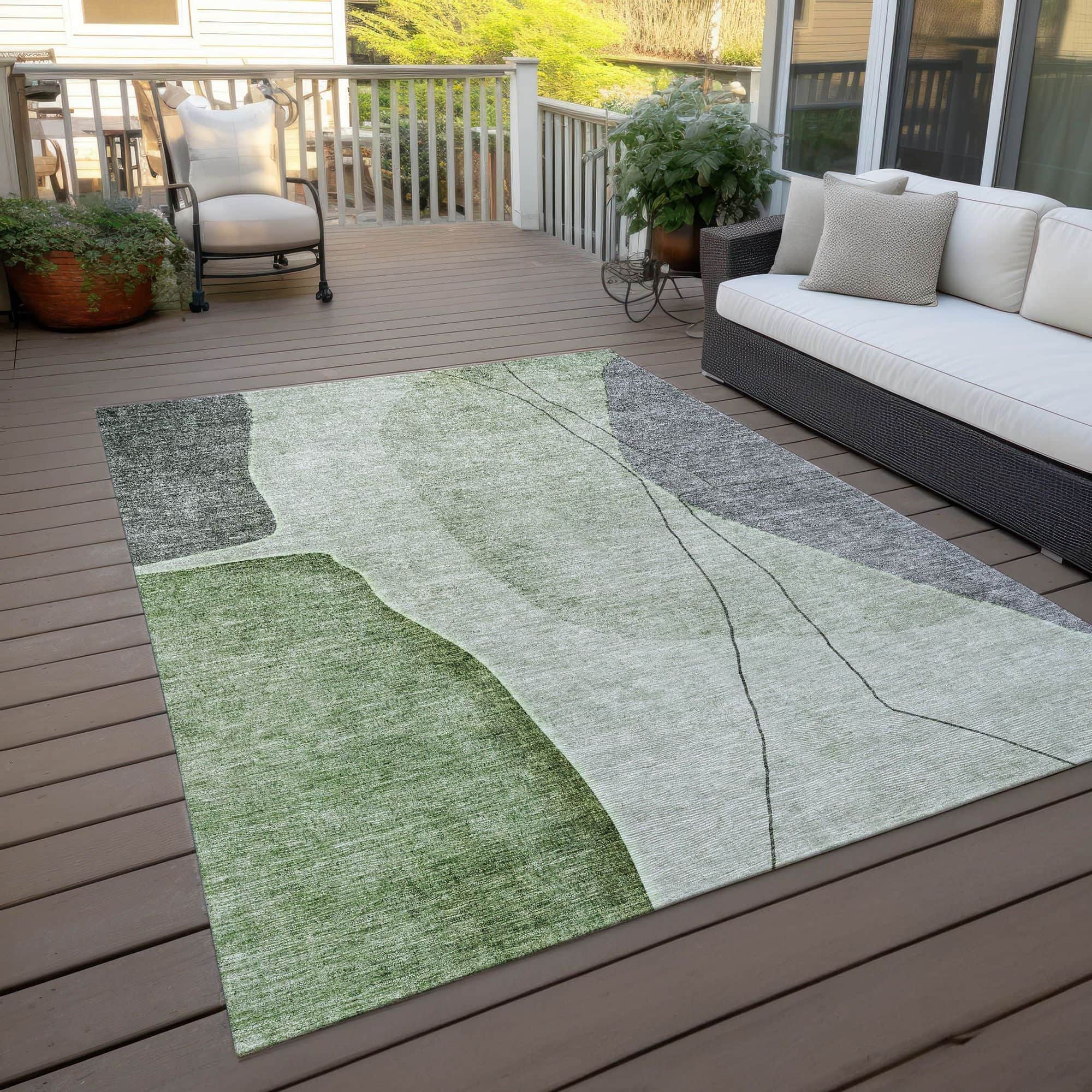 Machine Washable Green Rug - Indoor / Outdoor - Kids / Pet Friendly Modern Print Rug