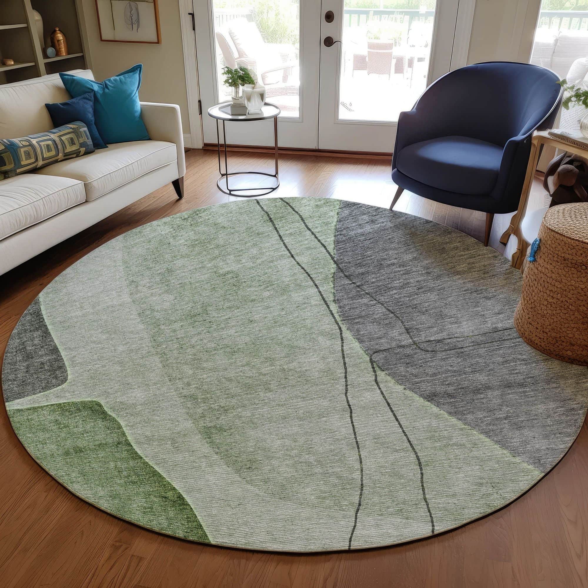 Machine Washable Green Rug - Indoor / Outdoor - Kids / Pet Friendly Modern Print Rug